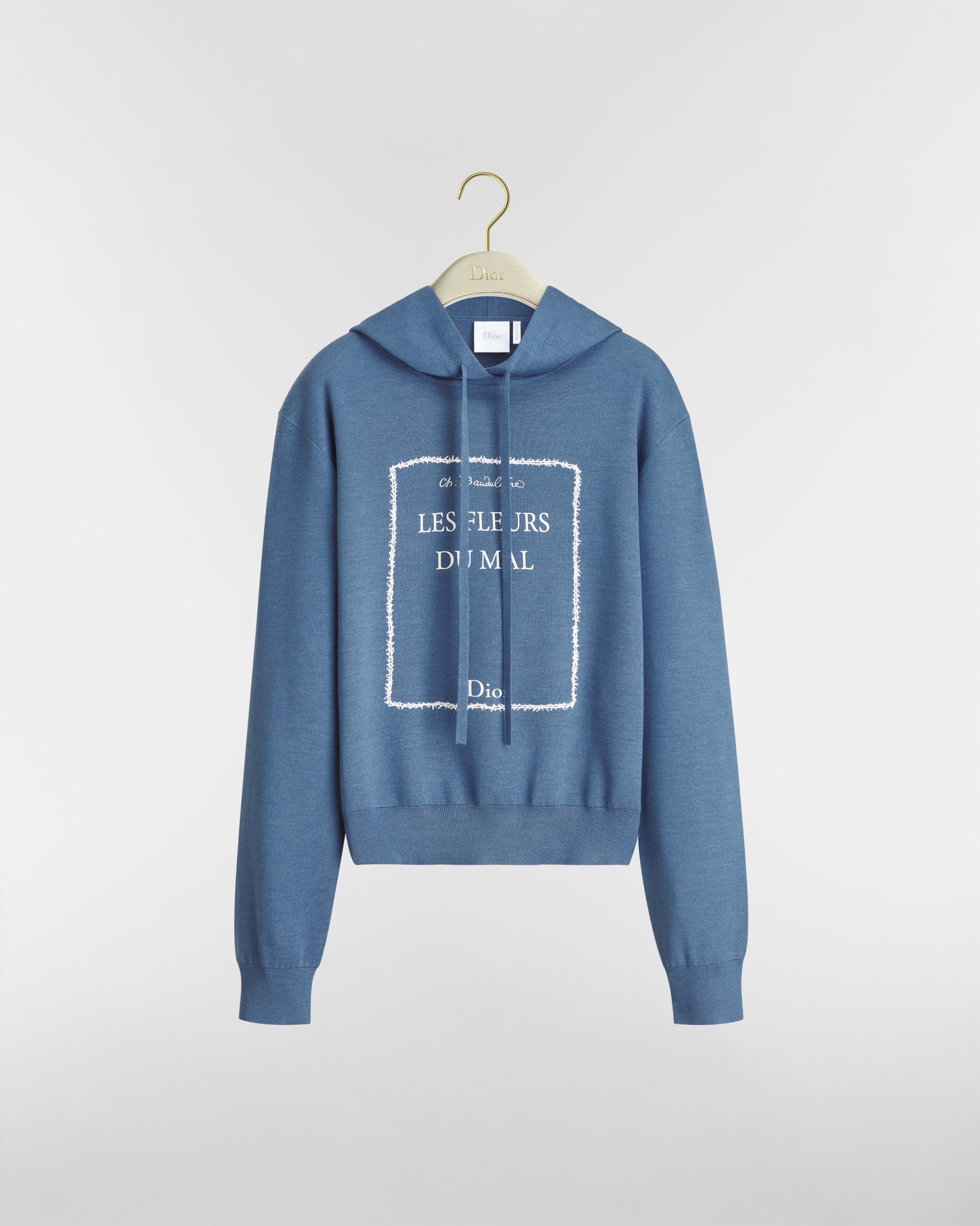 Sudadera con capucha Book Cover Mezcla de cachemira y seda azul y blanca E01