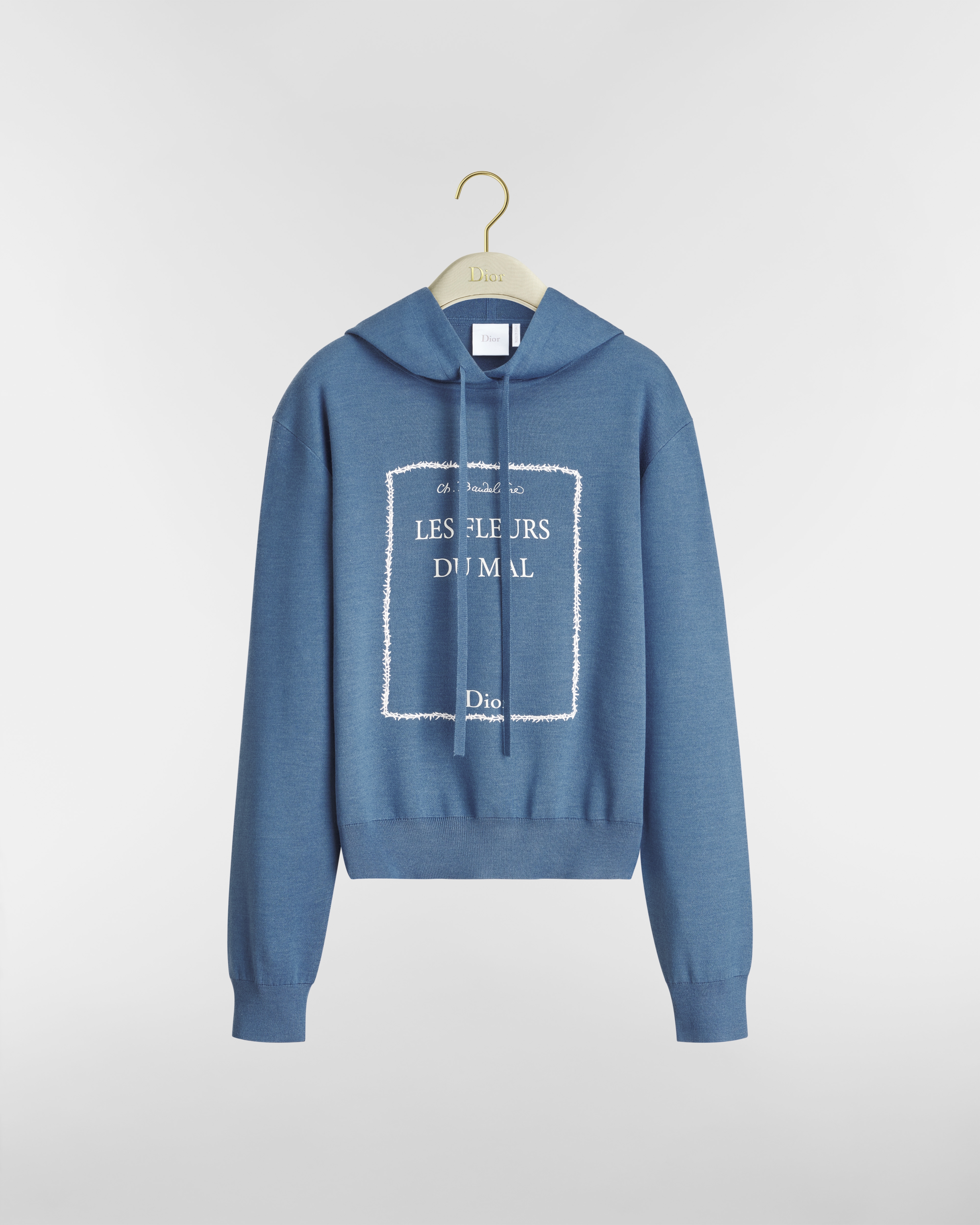 Trui met capuchon en Book Cover-motief Blauwe en witte kasjmier- en zijdeblend E01