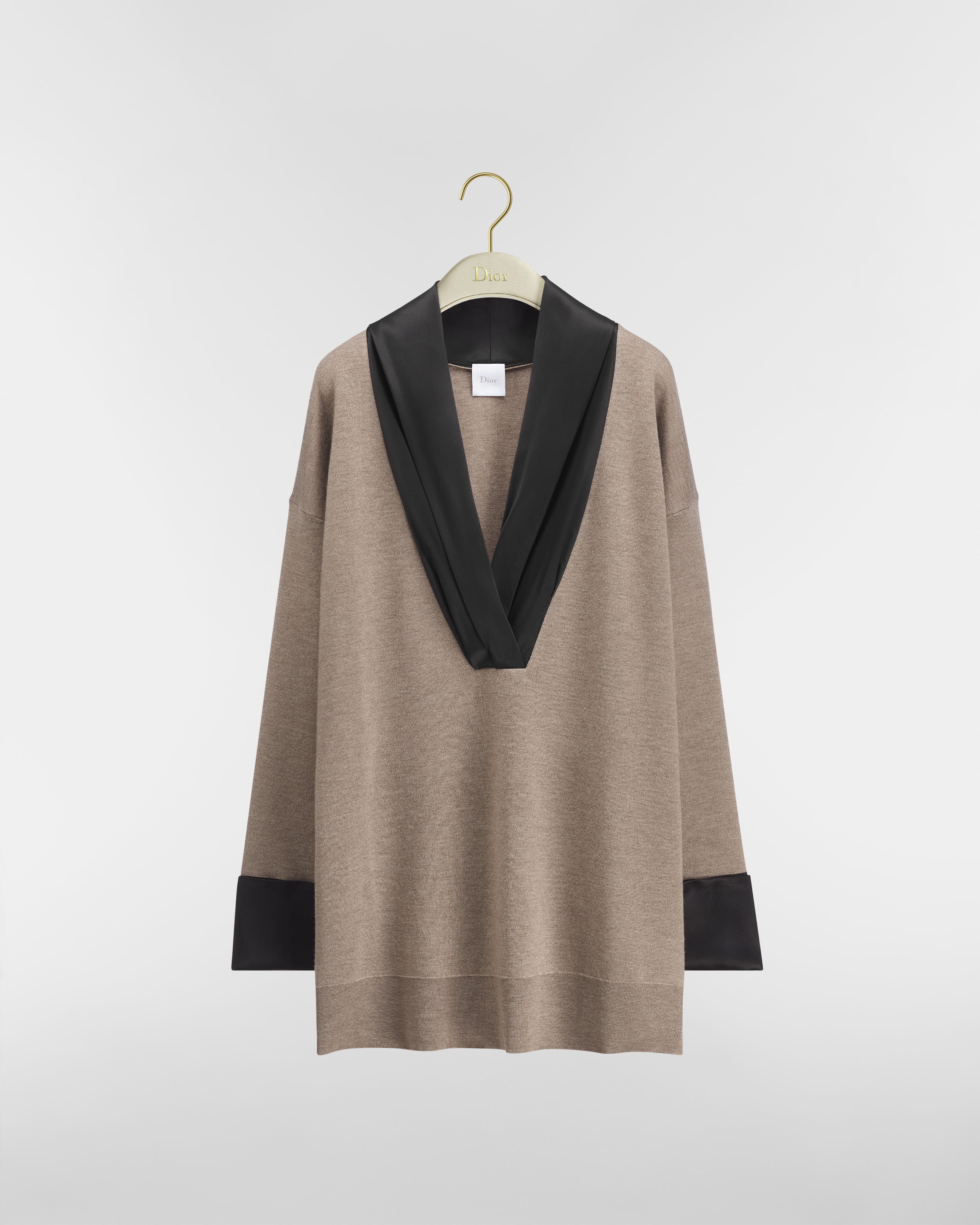 Long Sweater Beige and Black Cashmere Knit E01