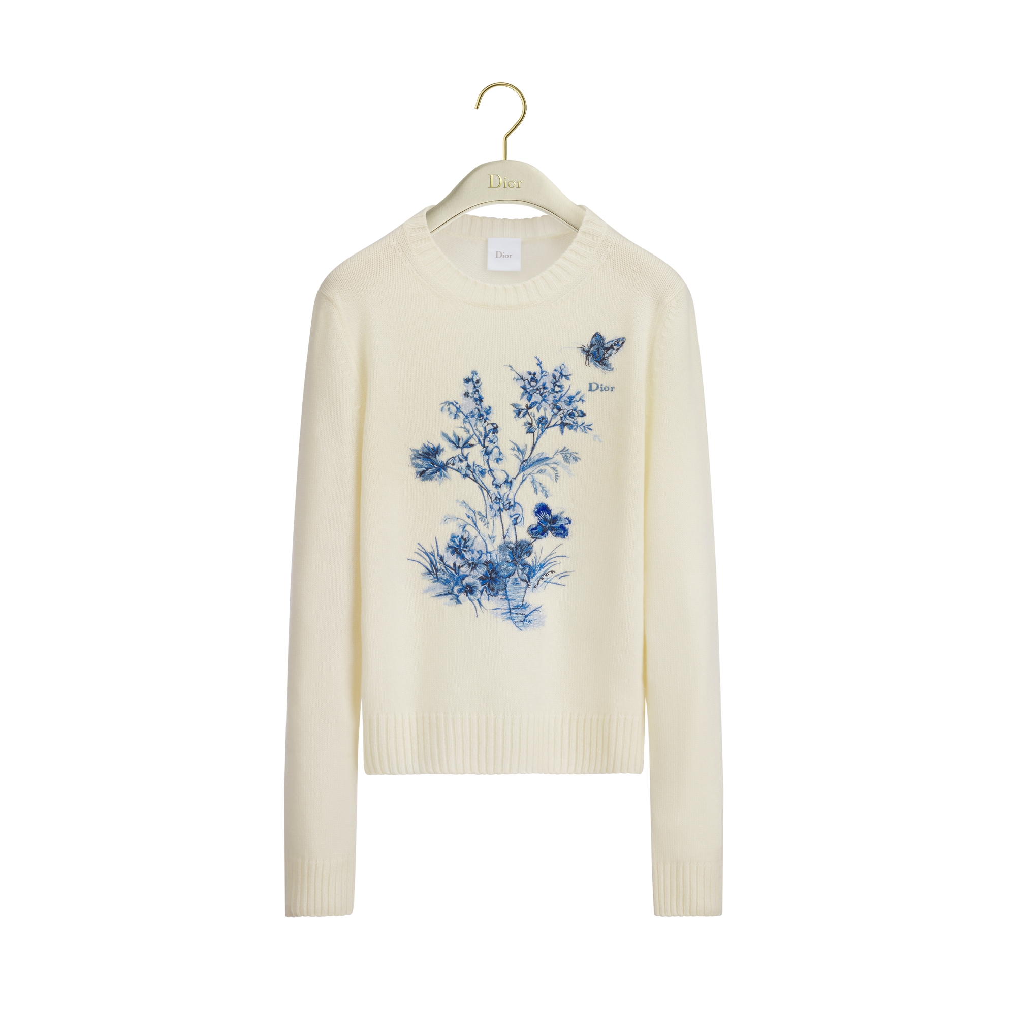 ●美品●　Christian Dior　バイカラー　ニット　刺繍　ロゴ Embroidered Sweater White Cashmere and Virgin Wool Knit with Bleu