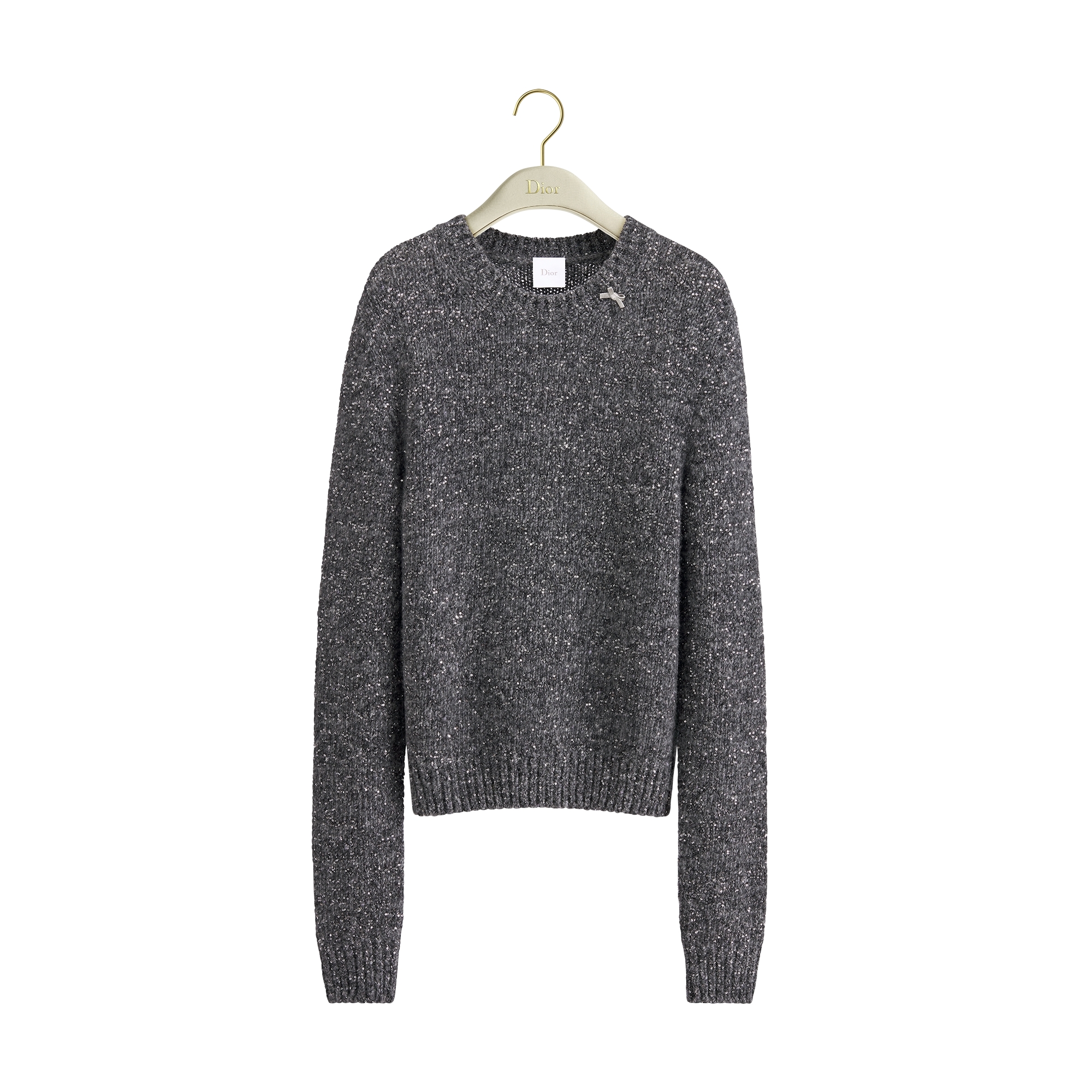 Sweater Deep Gray Cashmere-Blend Knit Embroidered with Multicolor