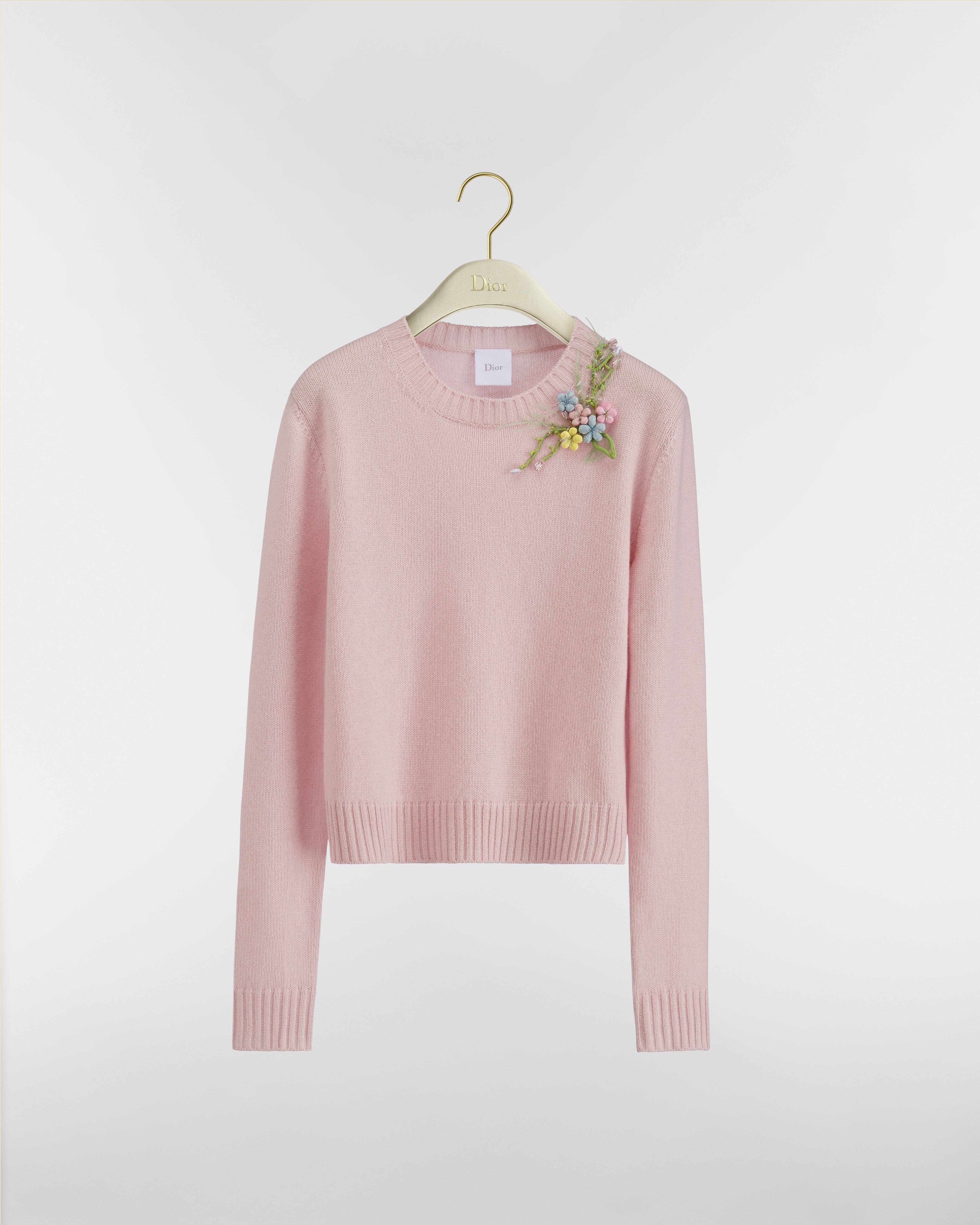 Suéter con ramo de flores bordado Punto de cachemira rosa E01