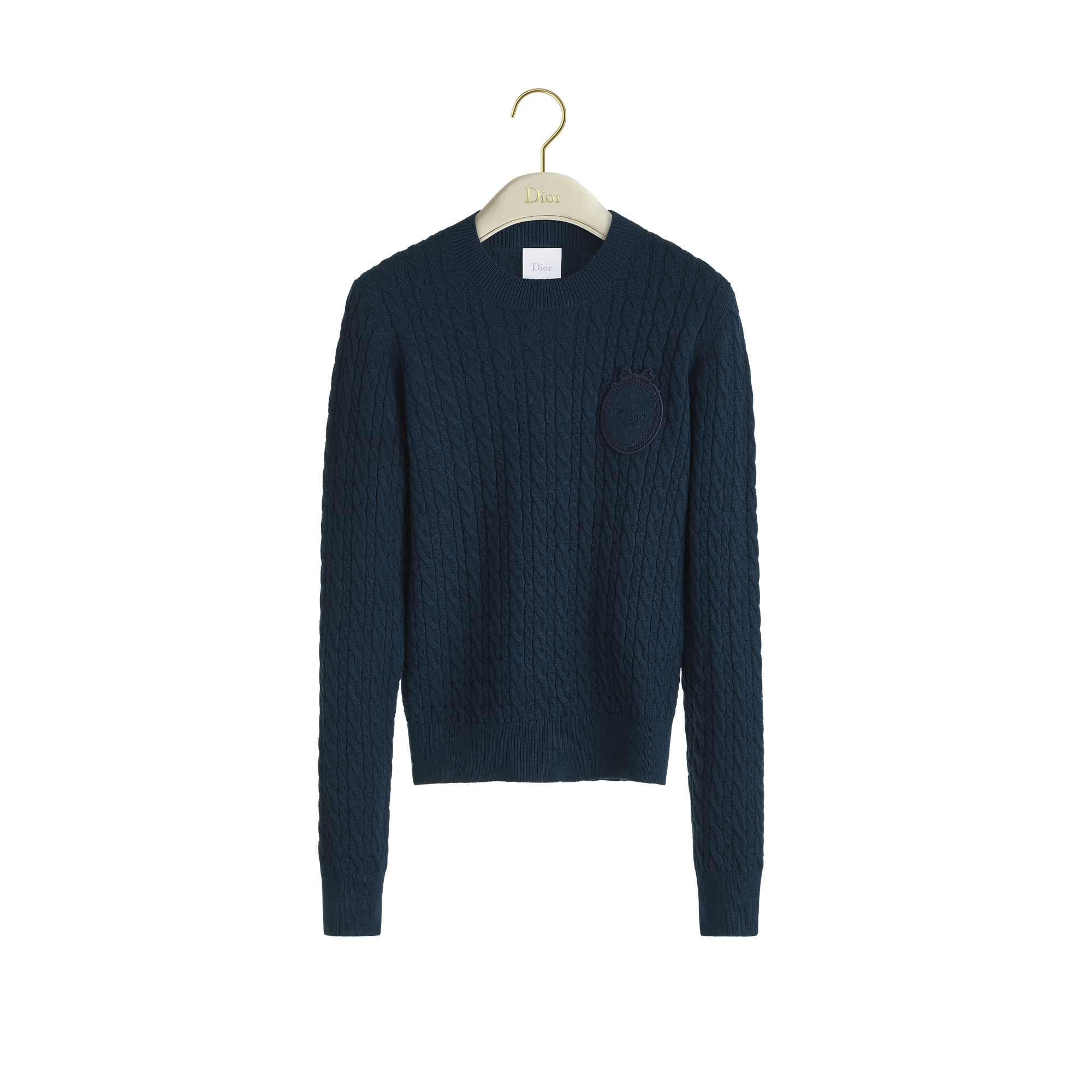 Dior Médaillon Sweater Navy Blue Cotton and Wool Cable-Knit | DIOR