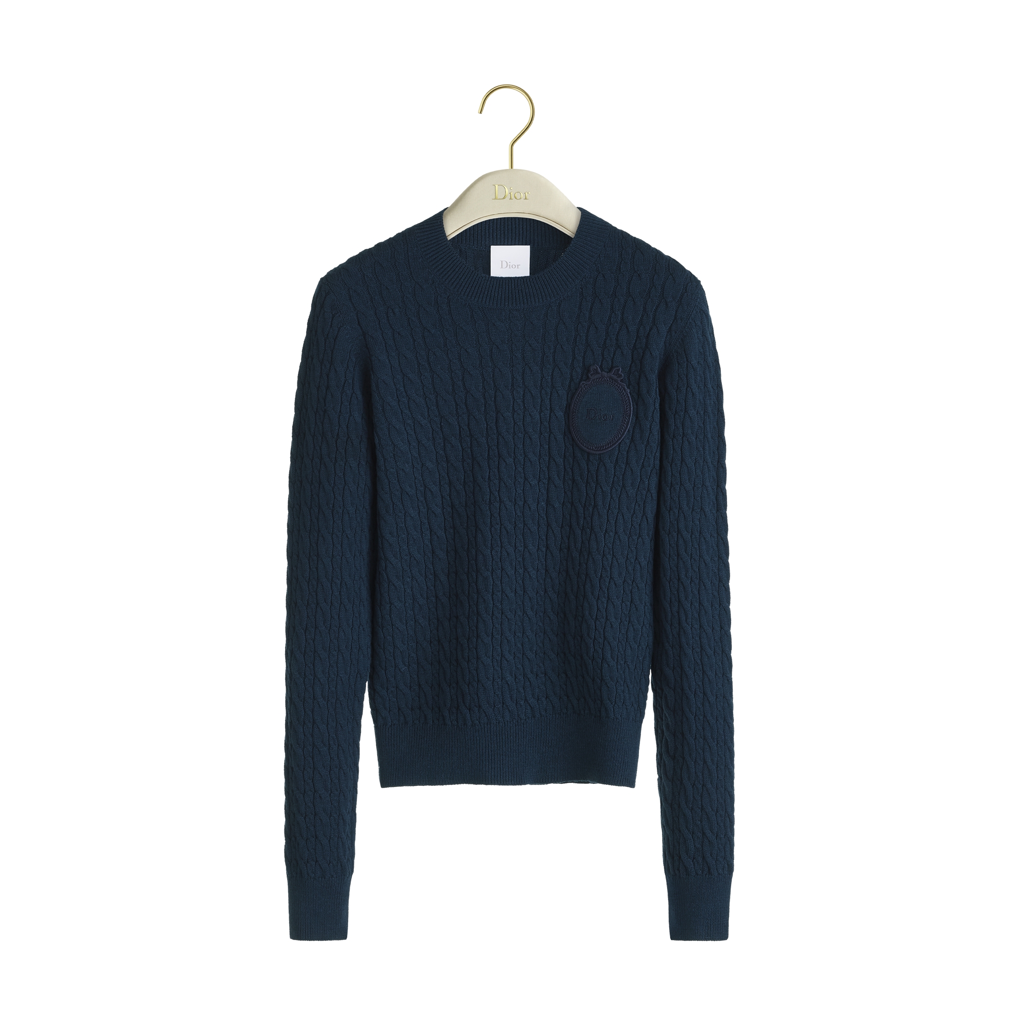 Dior Médaillon Sweater Navy Blue Cotton and Wool Cable-Knit E01