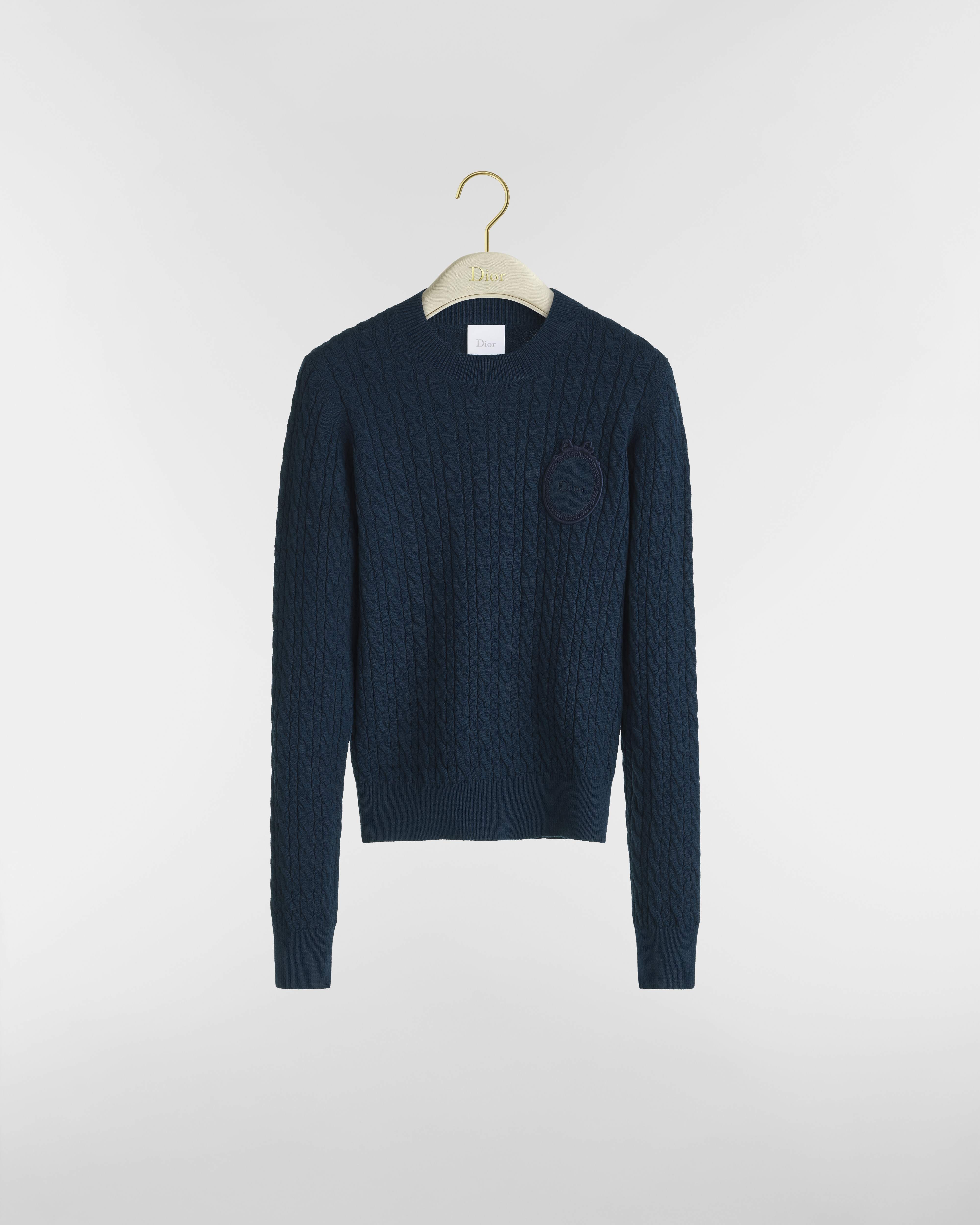 Dior Médaillon Sweater Navy Blue Cotton and Wool Cable-Knit E01