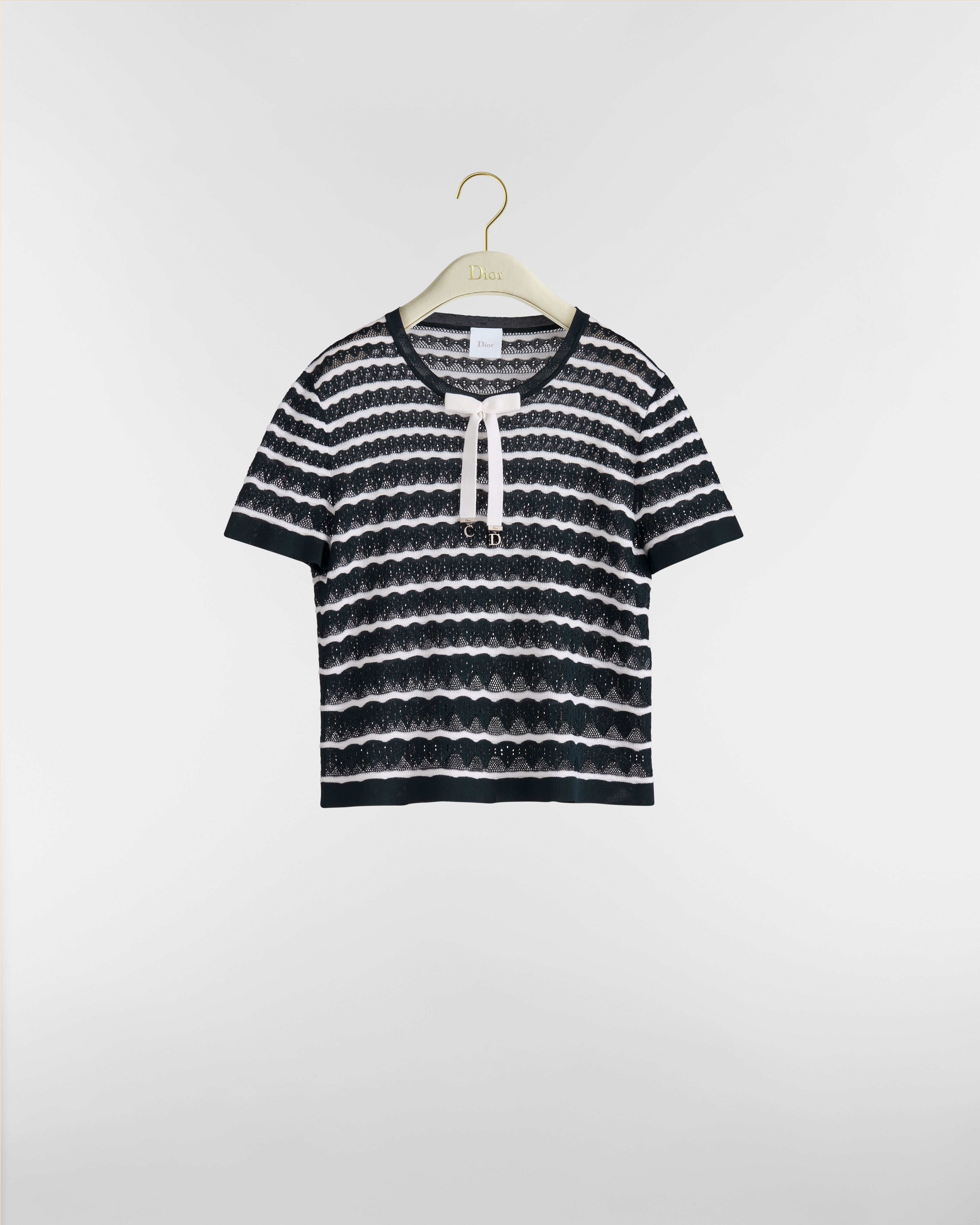 Dior Marinière Short-Sleeved Sweater Navy Blue and White Wool-Blend Lace E01