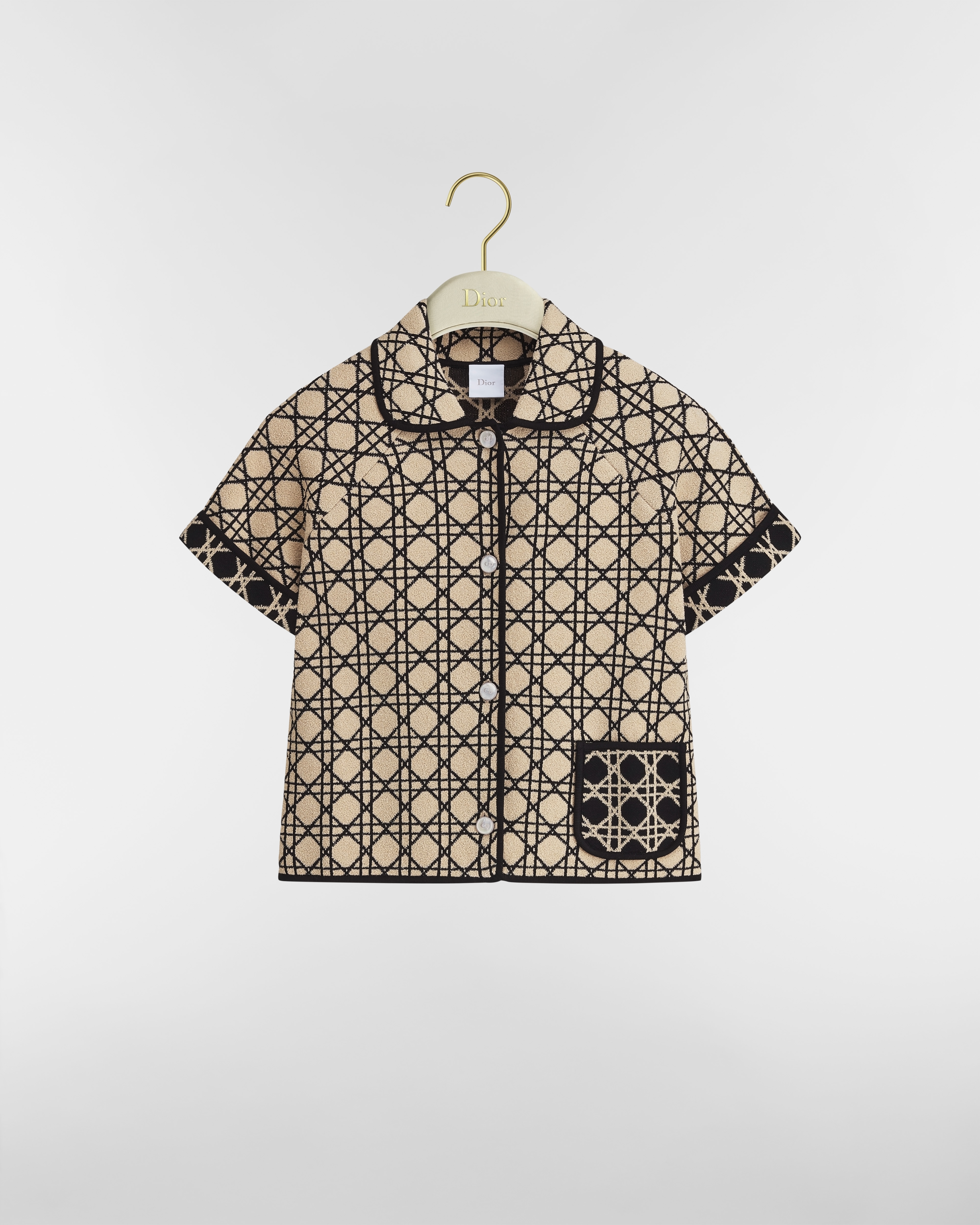 Macrocannage 大籐格紋短袖外套 米色和黑色毛呢 E01