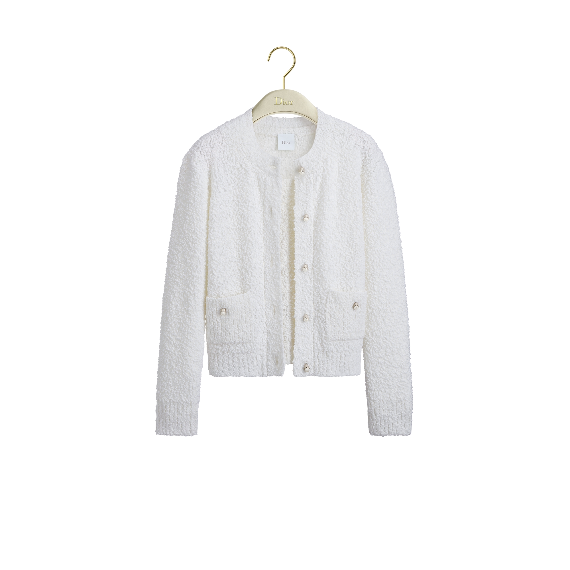  White Cotton-Wool-Blend Bouclé Knit