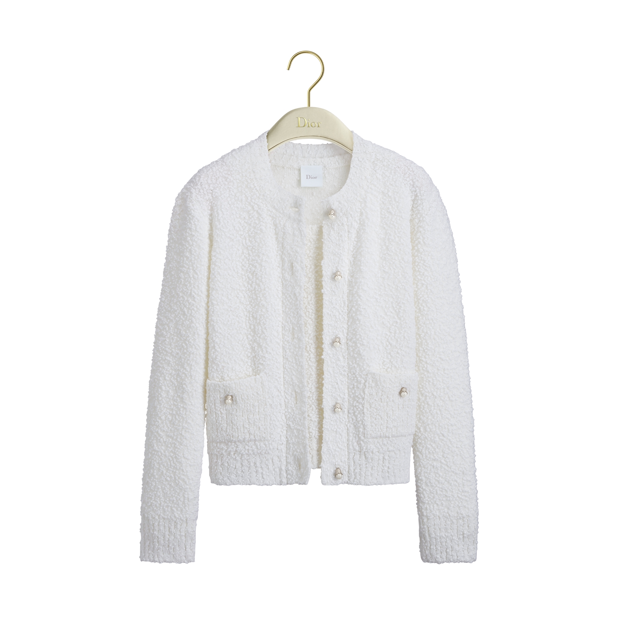  White Cotton-Wool-Blend Bouclé Knit