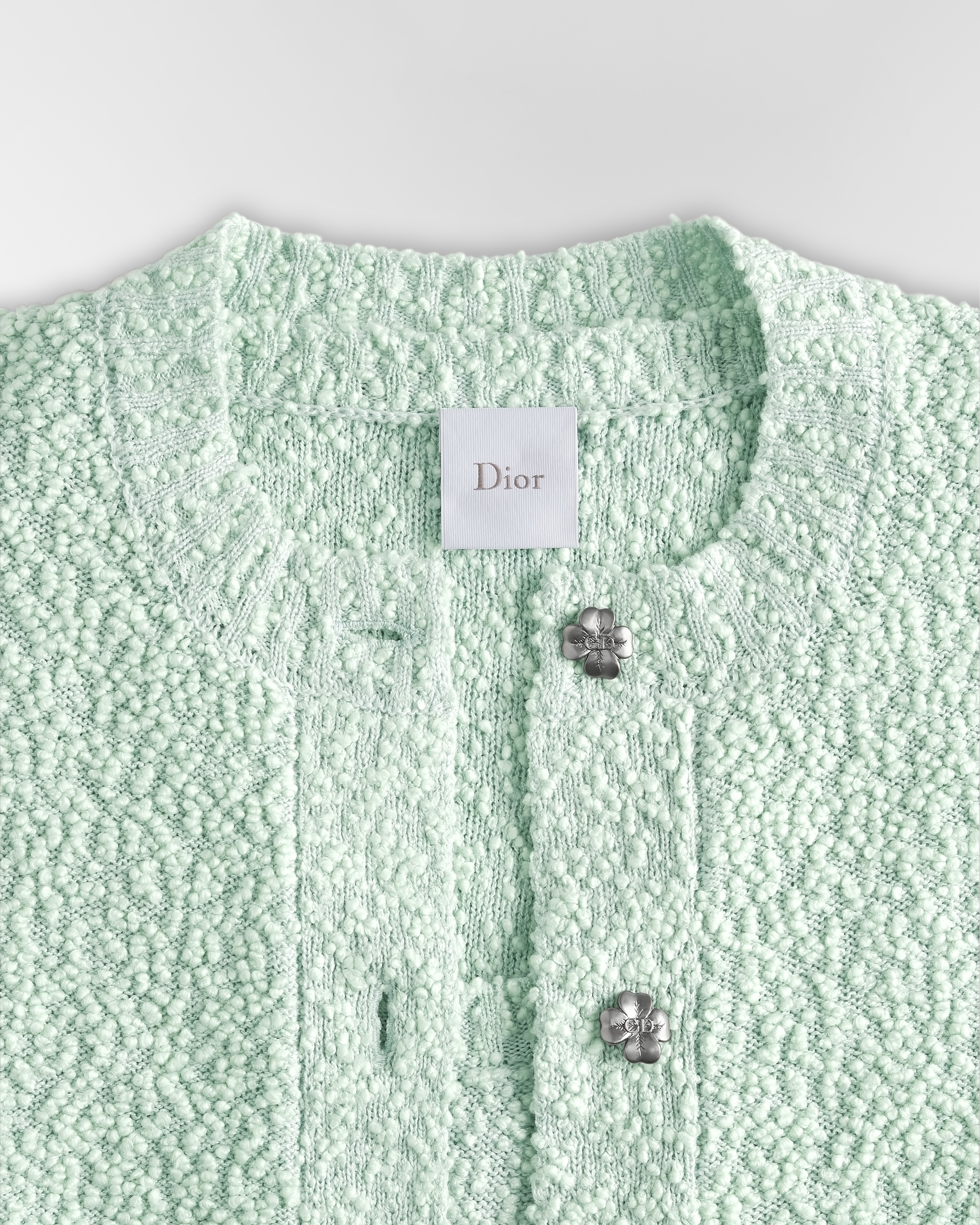 Conjunto de top y cárdigan Punto buclé de mezcla de algodón y lana verde E10