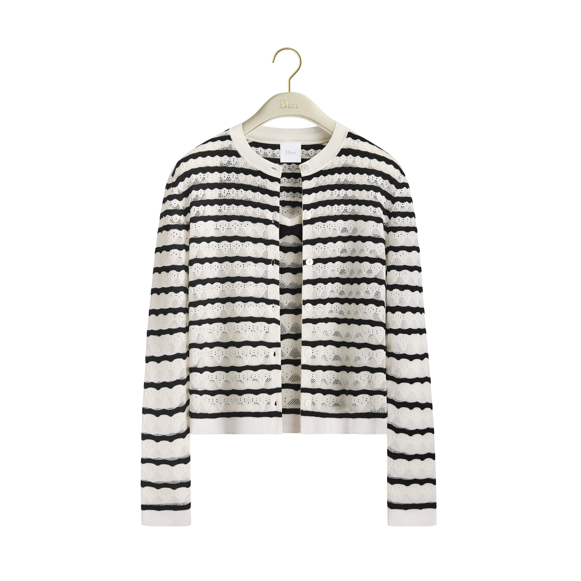 Dior Marinière Twinset White and Navy Blue Wool-Blend Lace E01