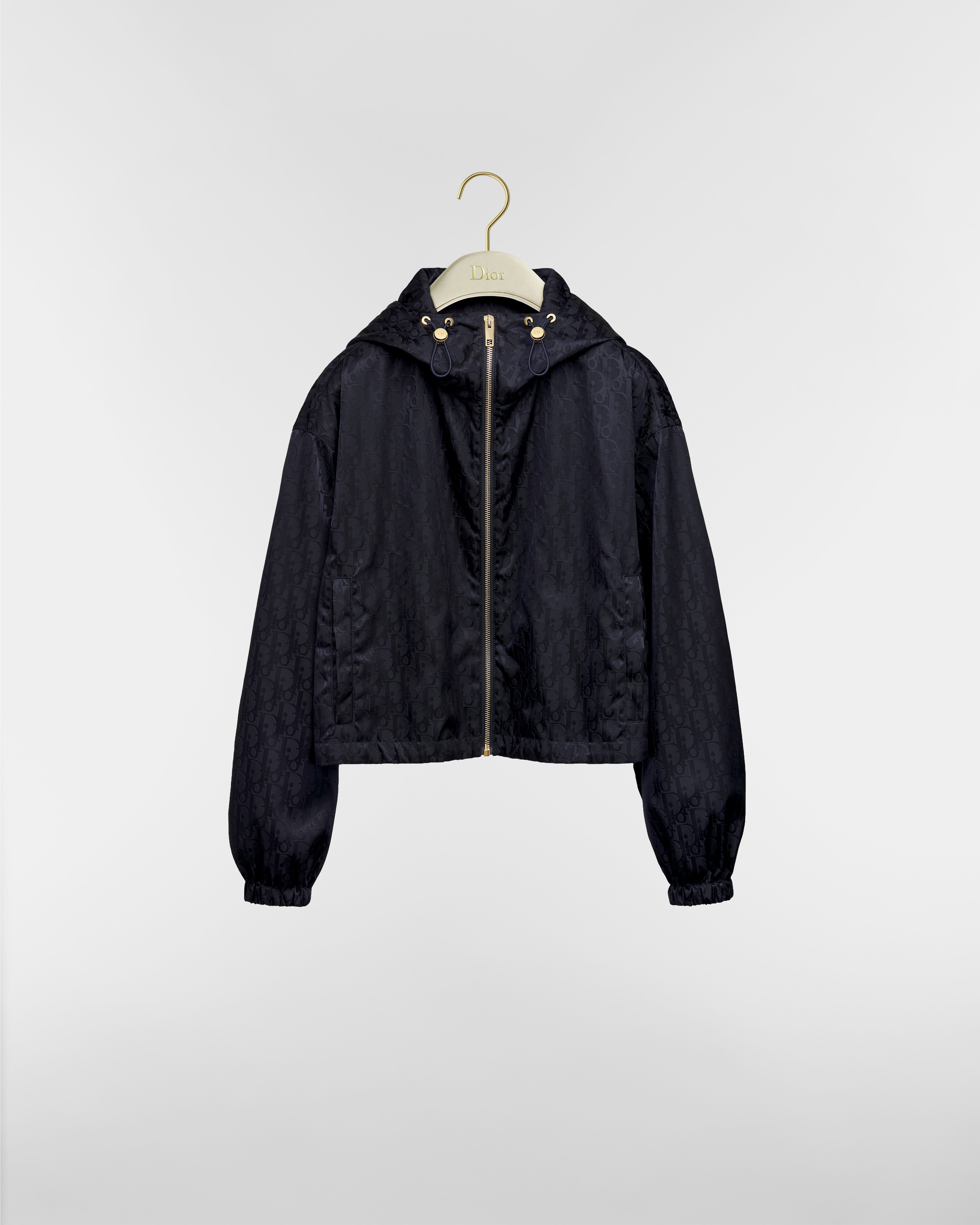 Zipped Cropped Jacket Navy Blue Dior Oblique Technical Taffeta E01