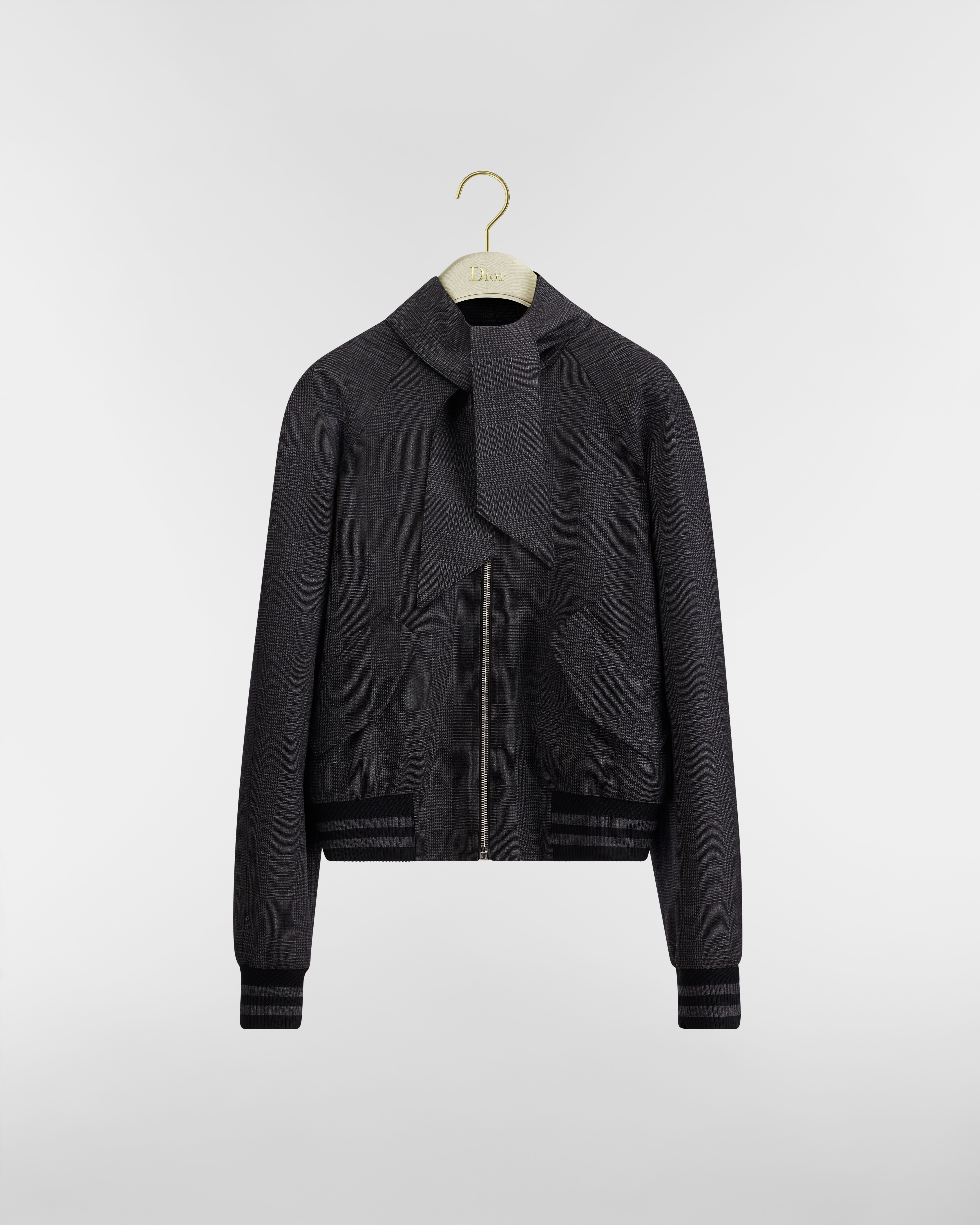 Caban zippé Laine vierge et cachemire à motif Prince de Galles gris E01