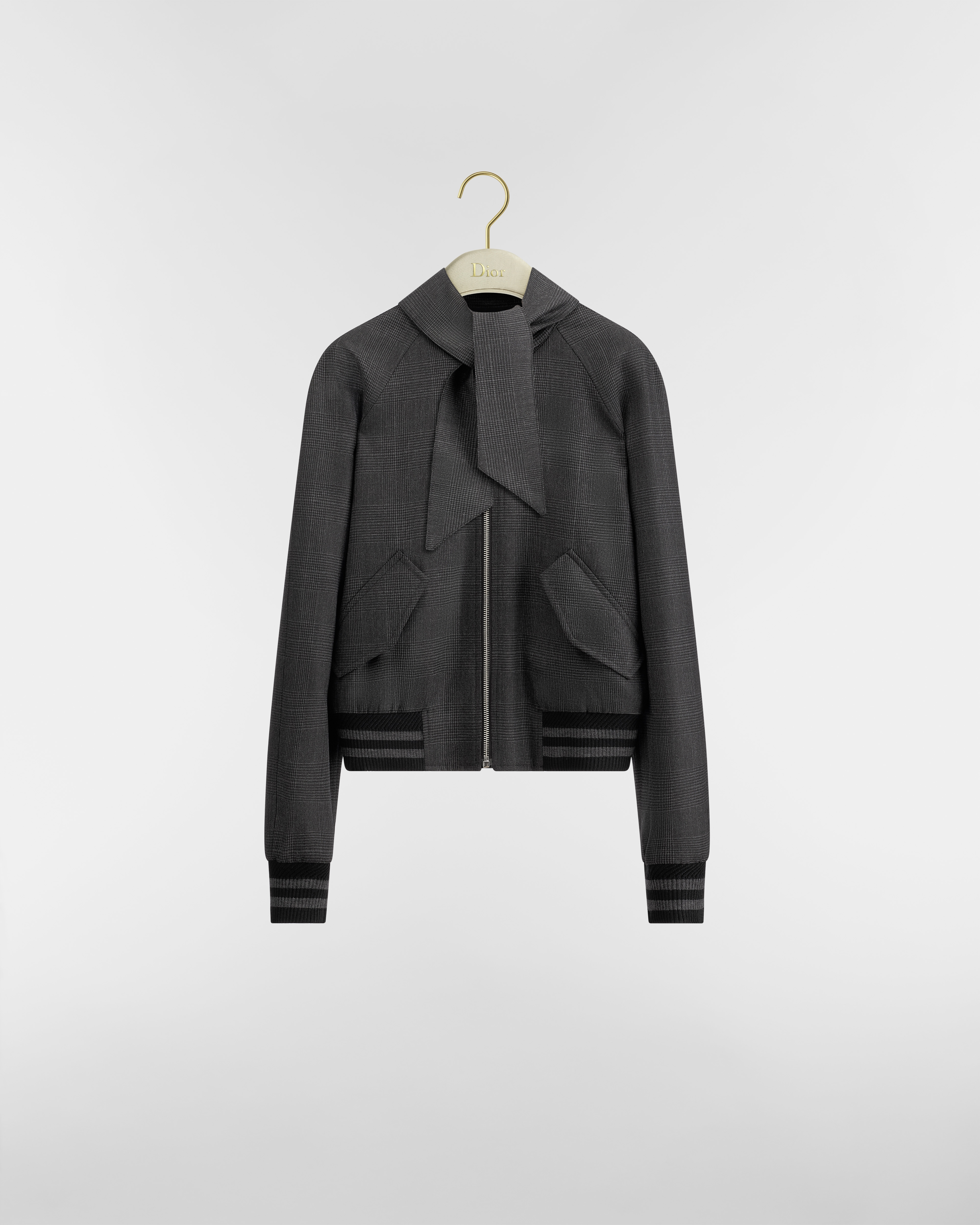 Chaqueta con cremallera Lana virgen y cachemira príncipe de Gales gris E01