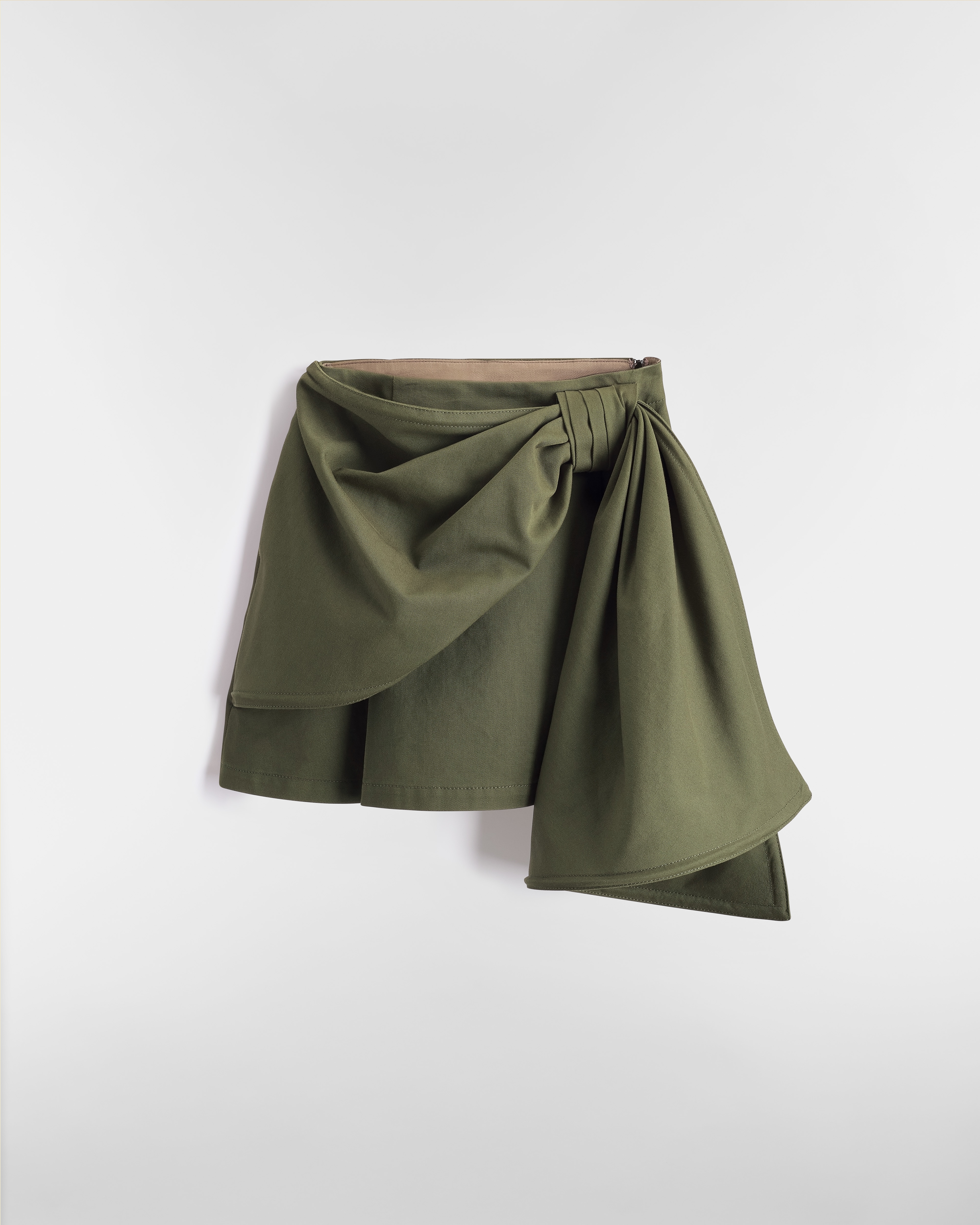 Draped Miniskirt Khaki Cotton Gabardine E01