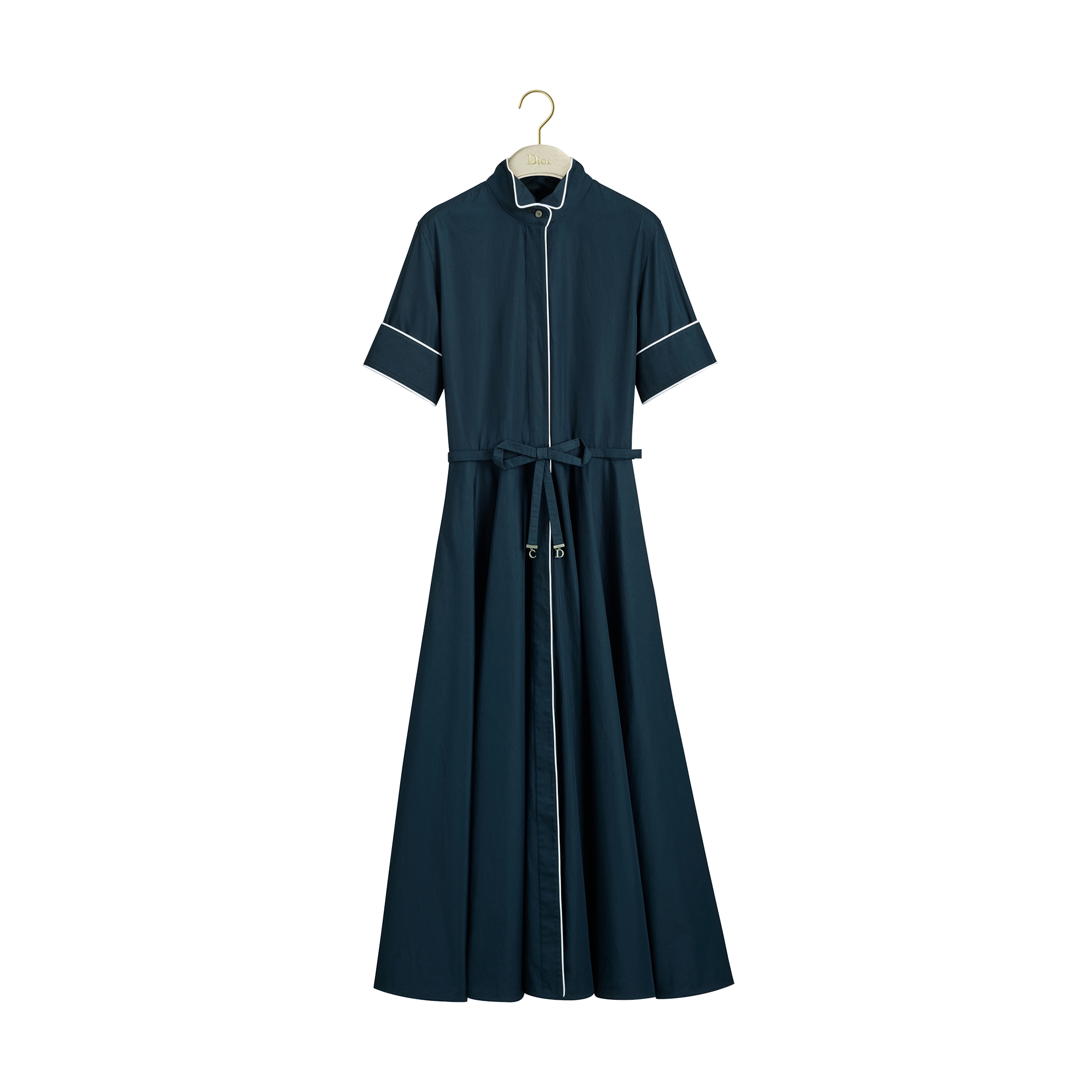Mid-Length Belted Shirtdress Navy Blue Cotton Poplin | DIOR