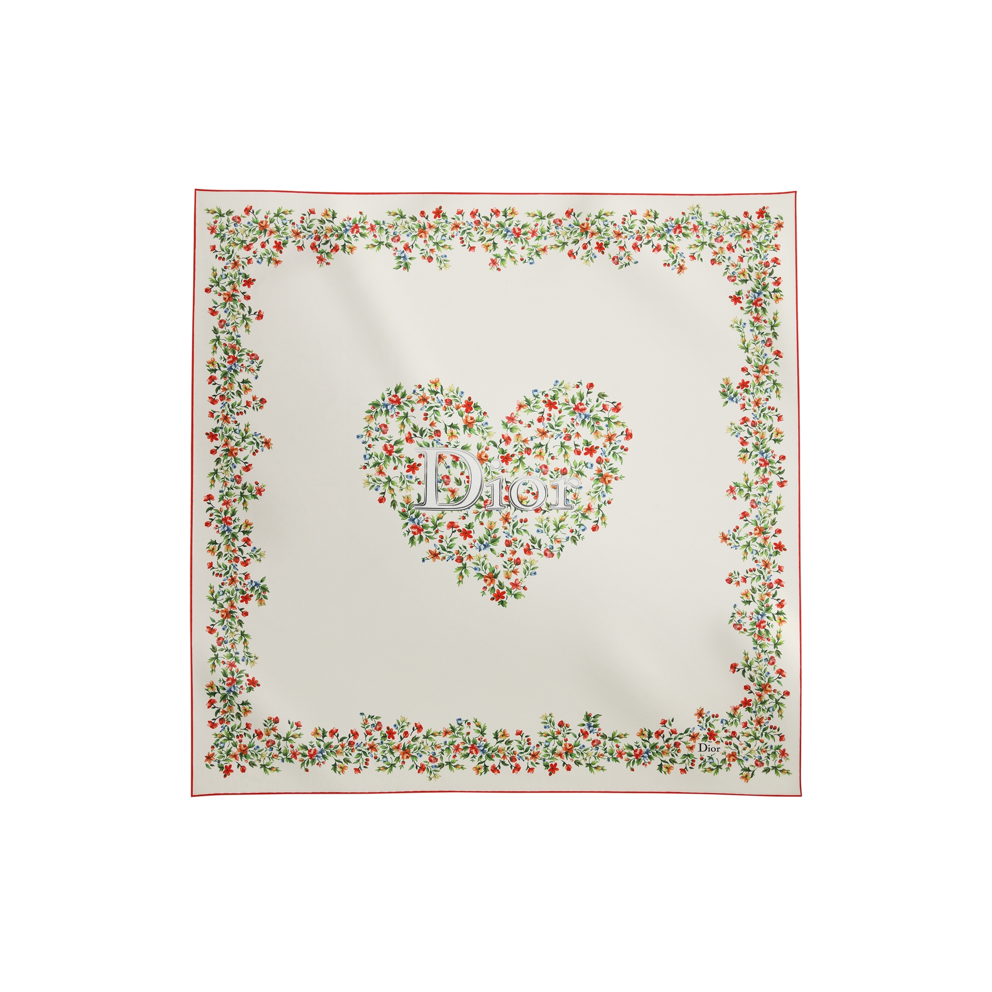 Dioramour Floral Heart 90 Square Scarf White Multicolor Silk Twill E01