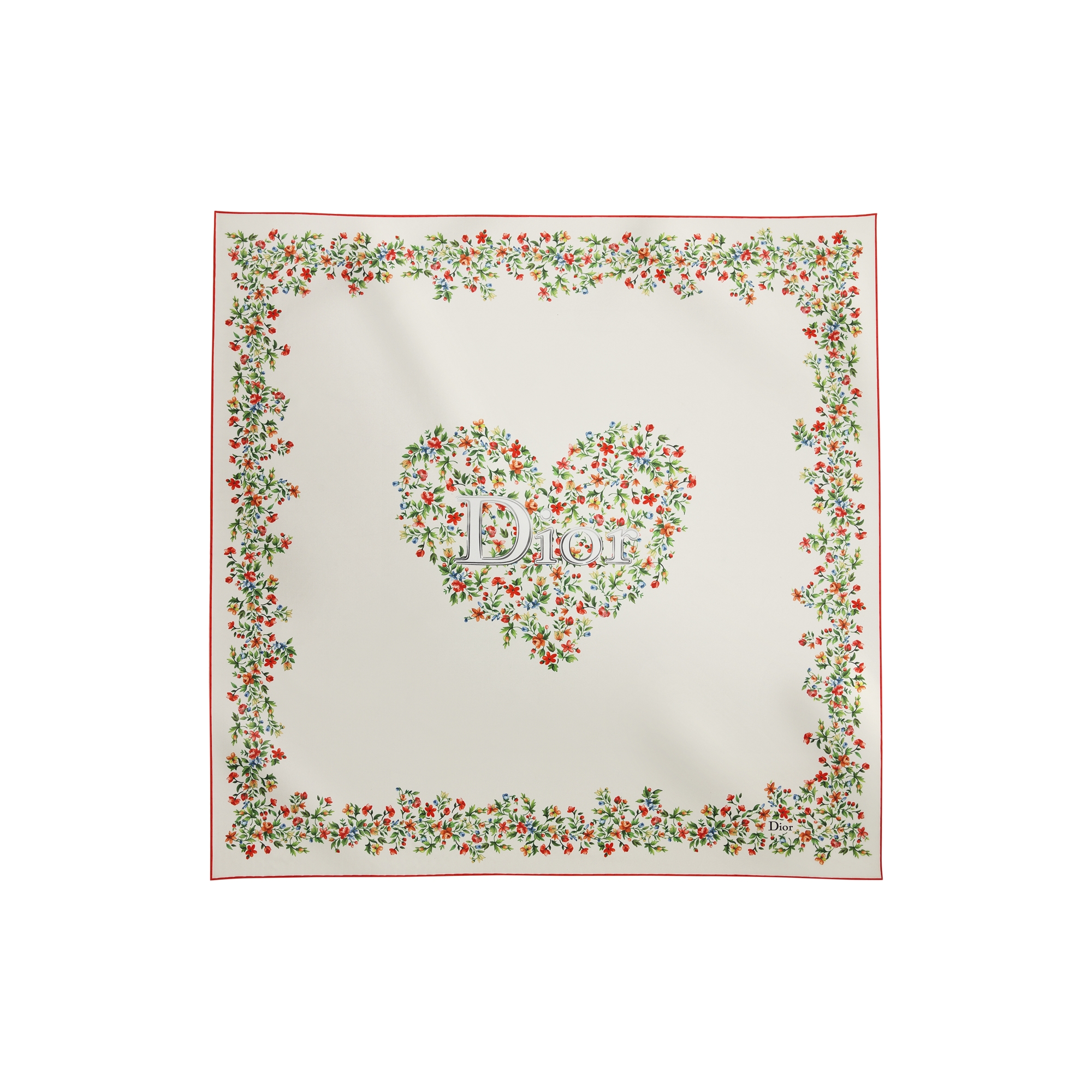 Dioramour Floral Heart 90 Square Scarf White Multicolor Silk Twill E01