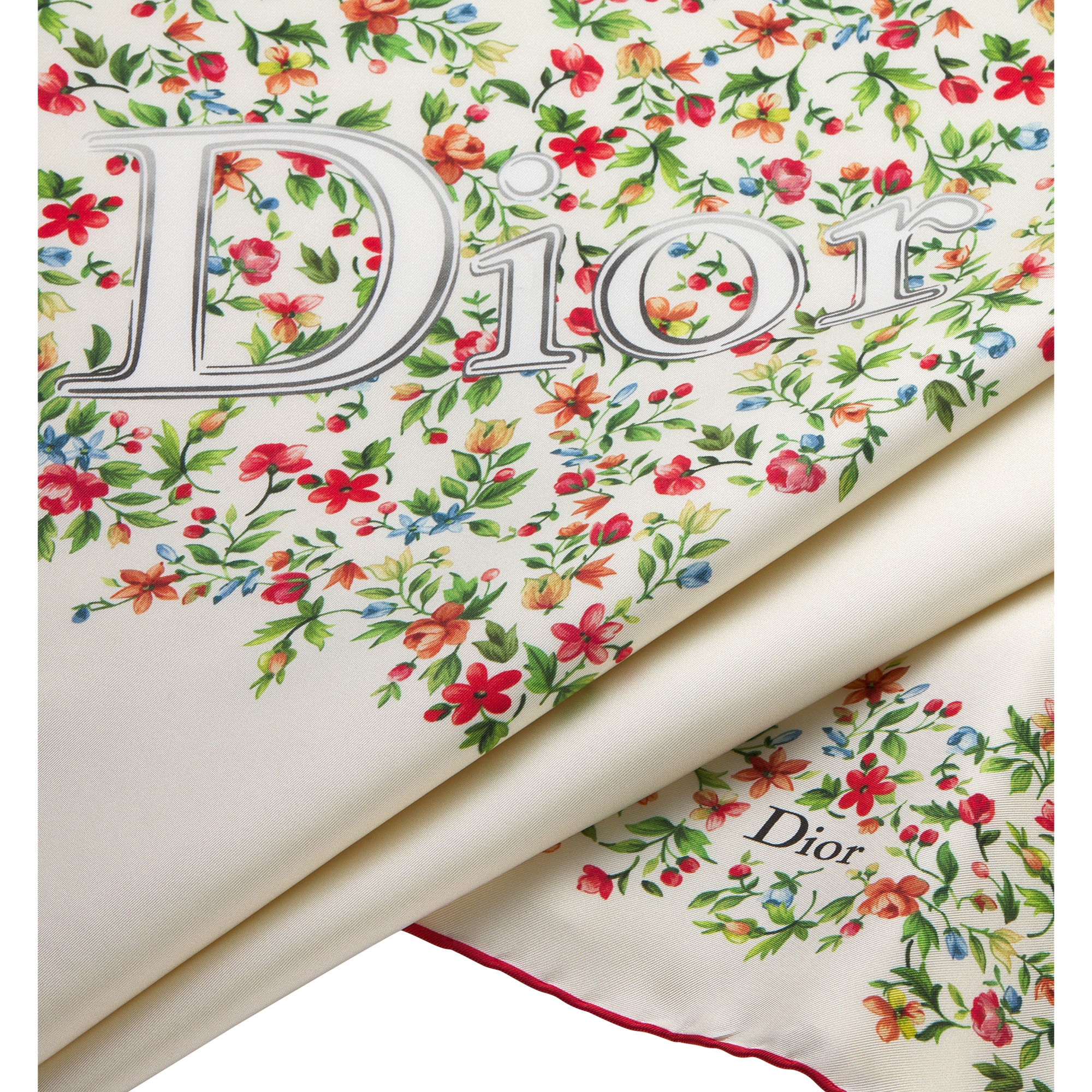 Dioramour Floral Heart 90 Square Scarf White Multicolor Silk Twill E09