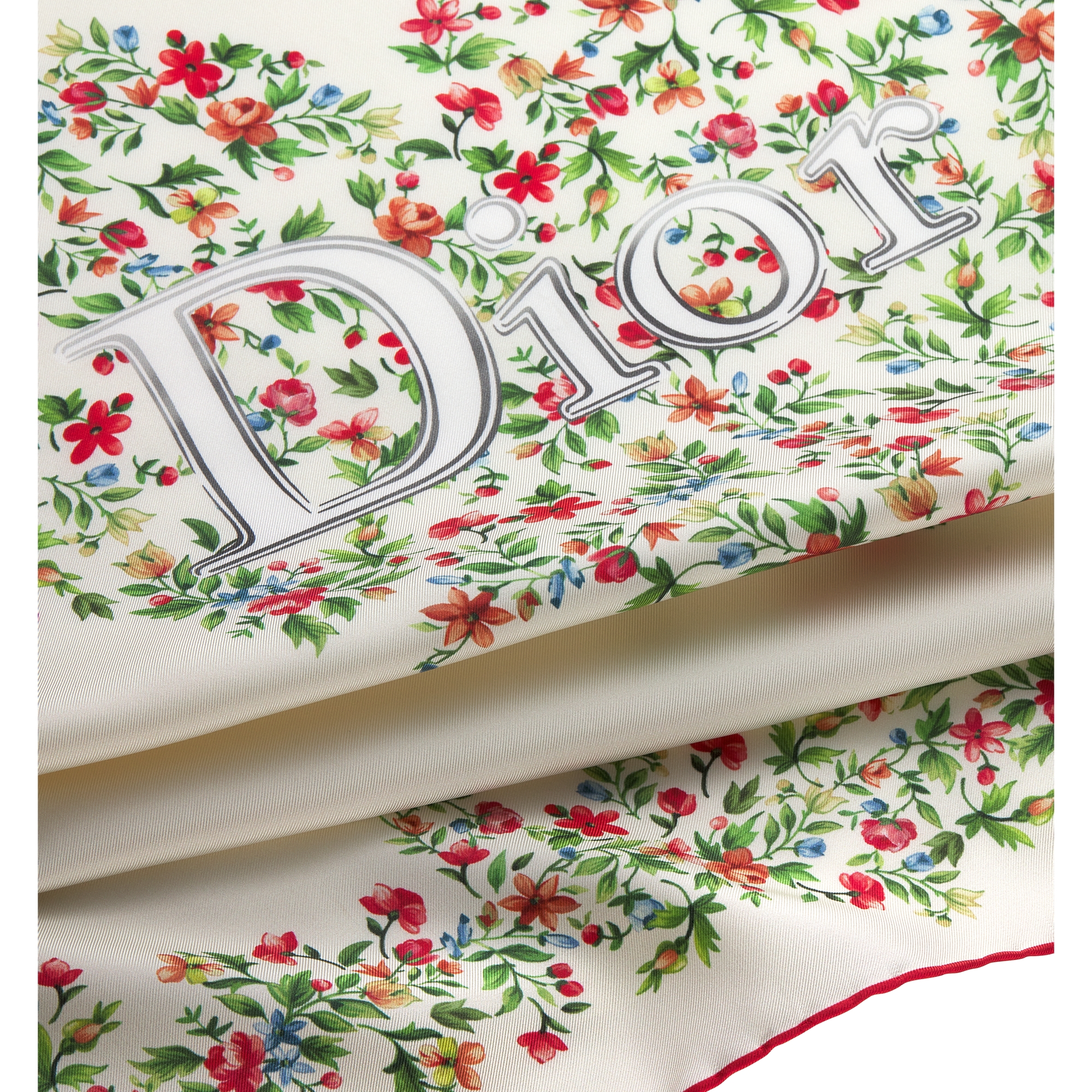 Dioramour Floral Heart 90 Square Scarf White Multicolor Silk Twill E10