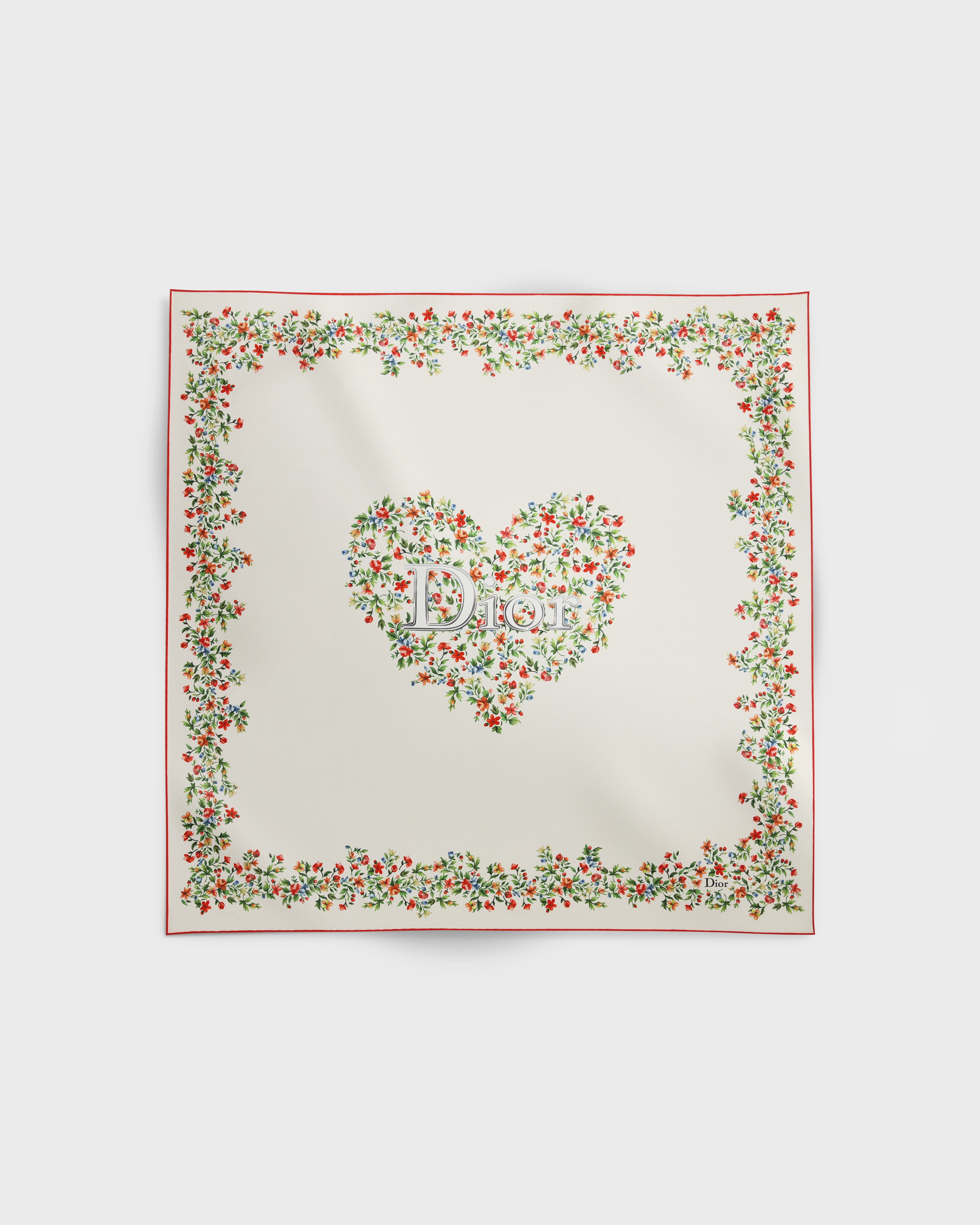 Quadratisches Dioramour Floral Heart 90 Tuch Seidentwill in Weiß/mehreren Farben E01