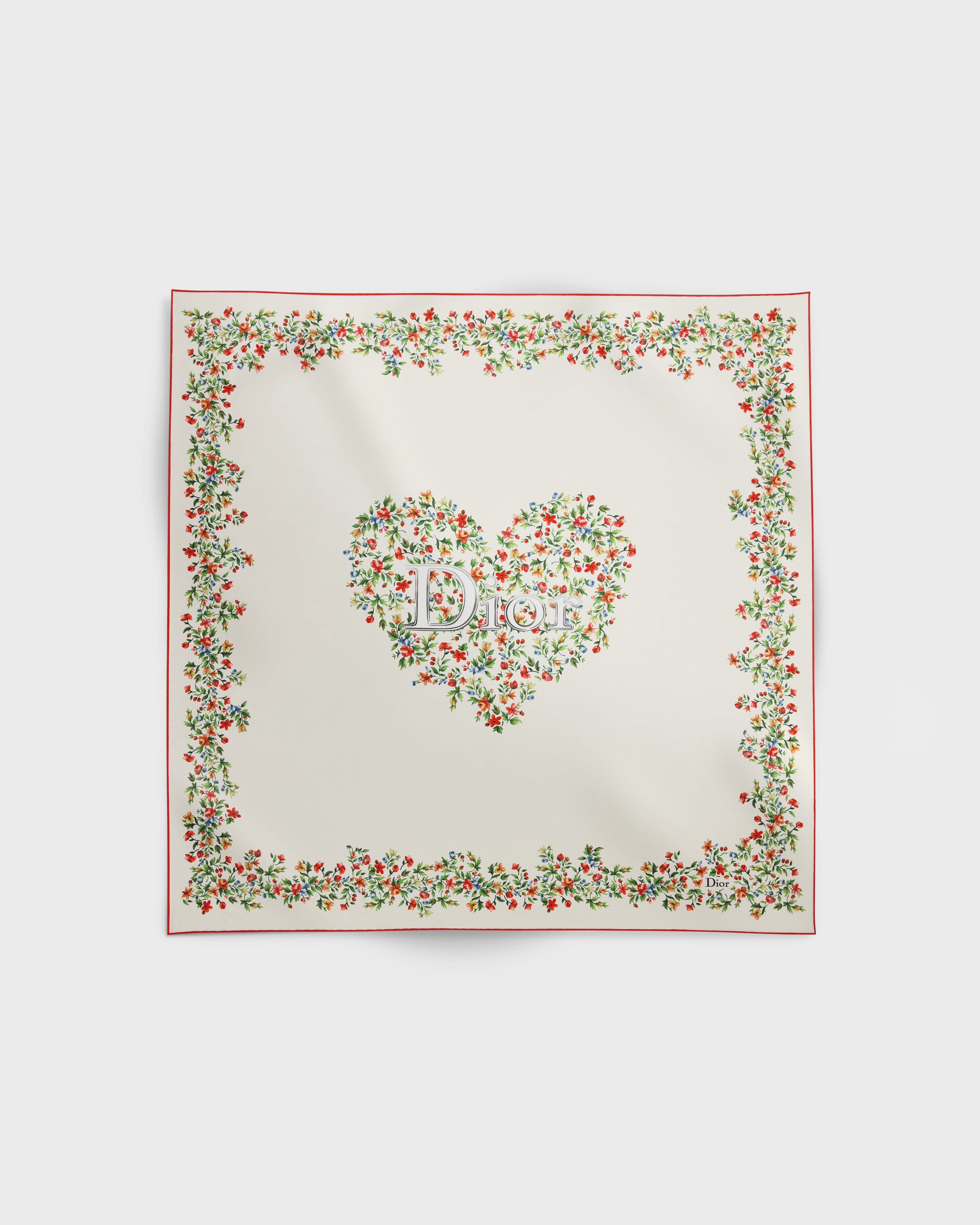 Dioramour Floral Heart 90 Square Scarf White Multicolor Silk Twill E01