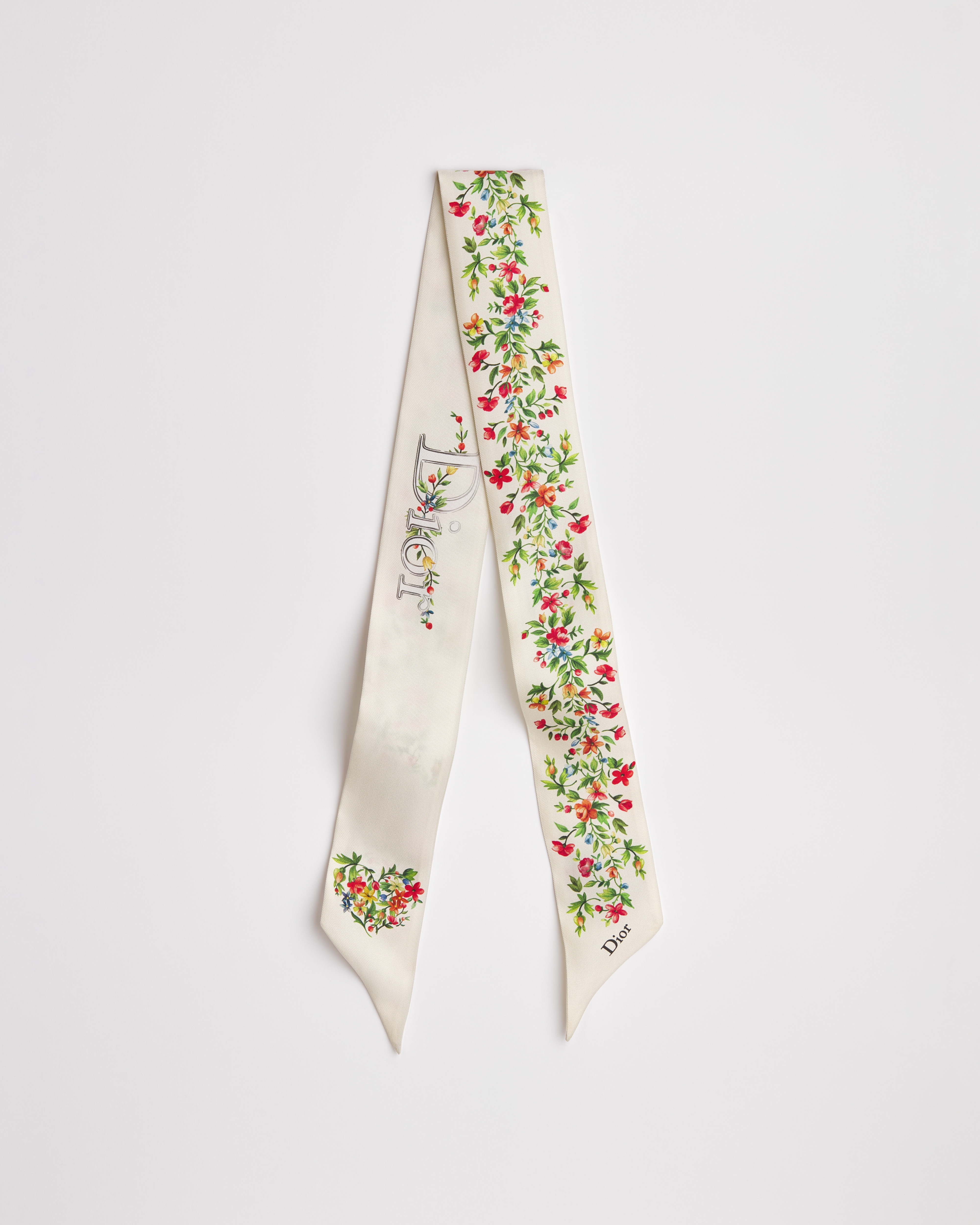 Dioramour Floral Heart Mitzah Scarf White Multicolor Silk Twill E02