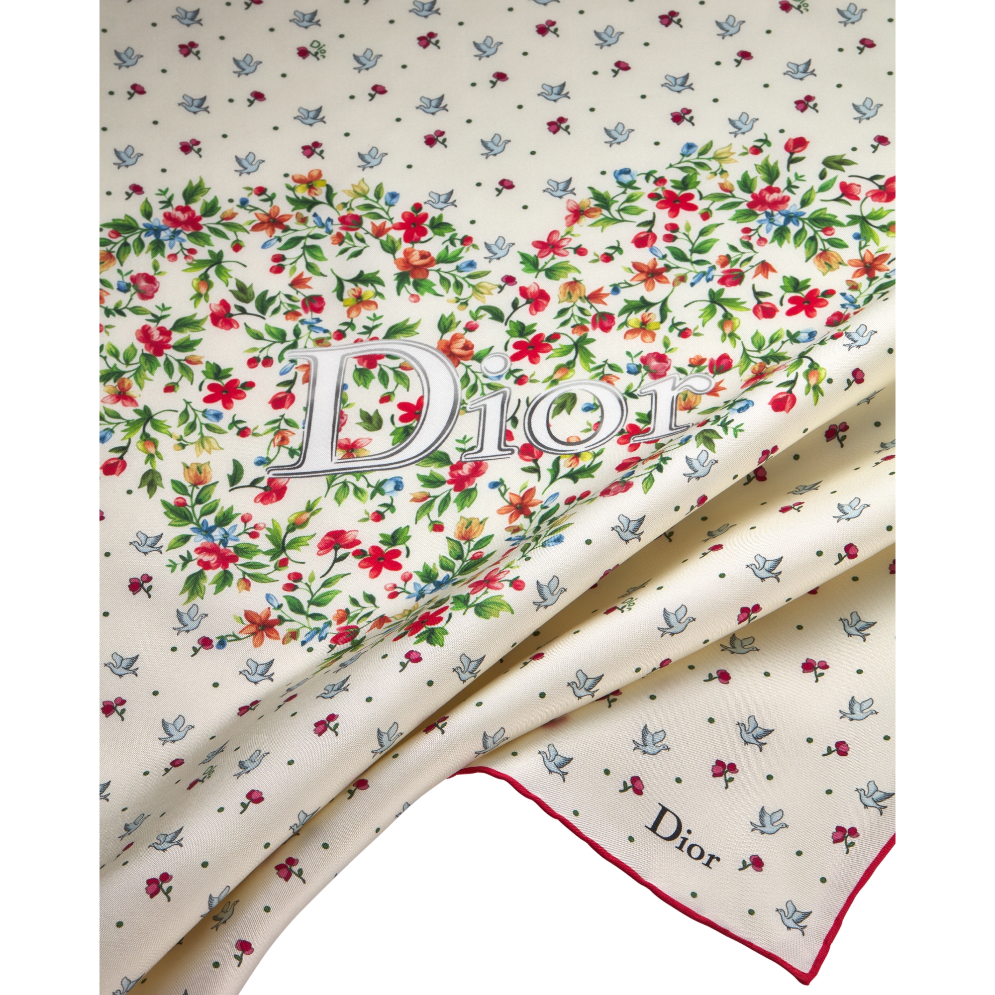 Dioramour Doves & Roses 70 Square Scarf Multicolor Silk Twill E09
