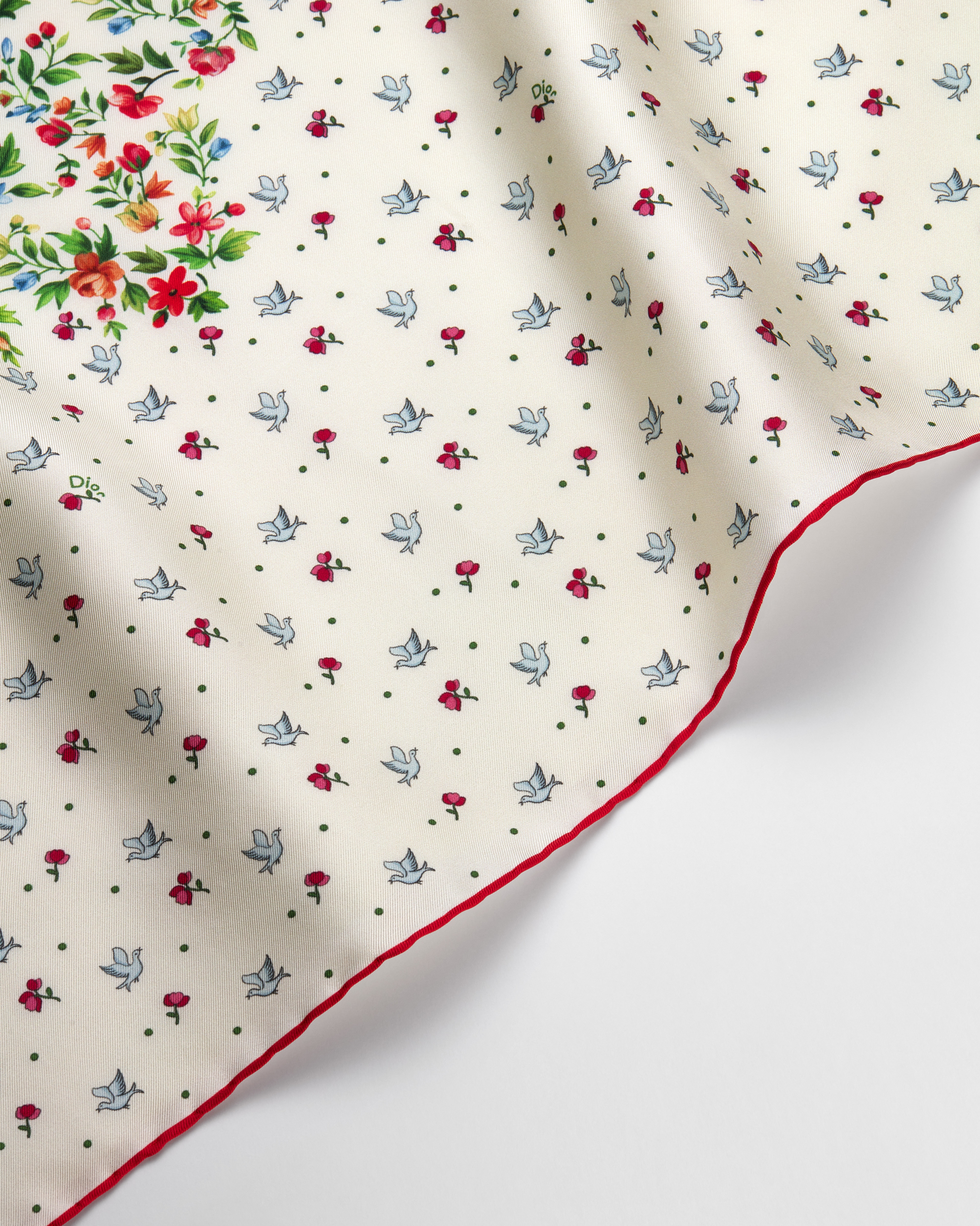 Dioramour Doves & Roses 70 Square Scarf Multicolor Silk Twill E10