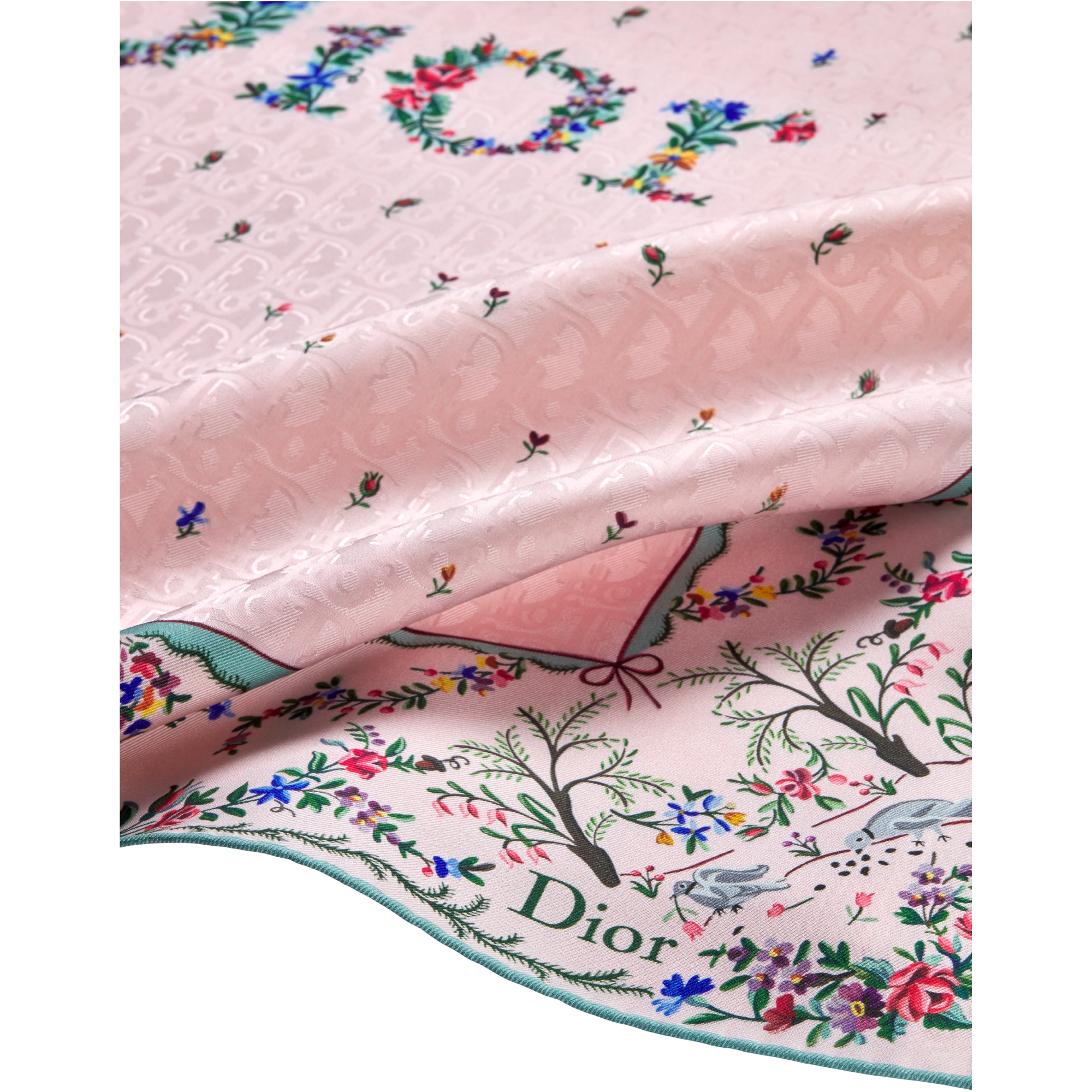 Dioramour Revolution Flowers 90 Square Scarf Pink Multicolor Silk Twill E10