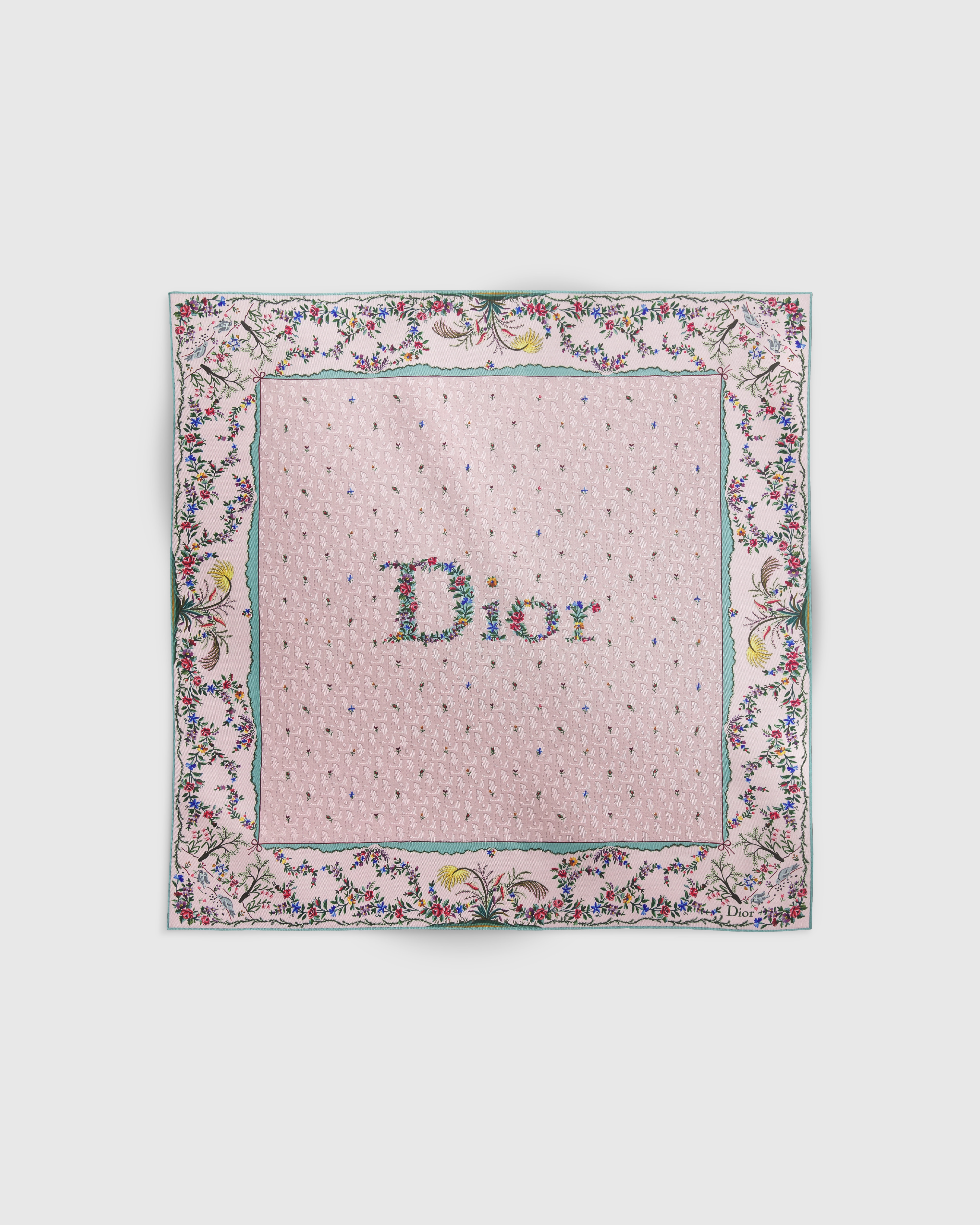 디올아무르 레볼루션 플라워 90 스퀘어 스카프 핑크 멀티 컬러 실크 트윌 E01