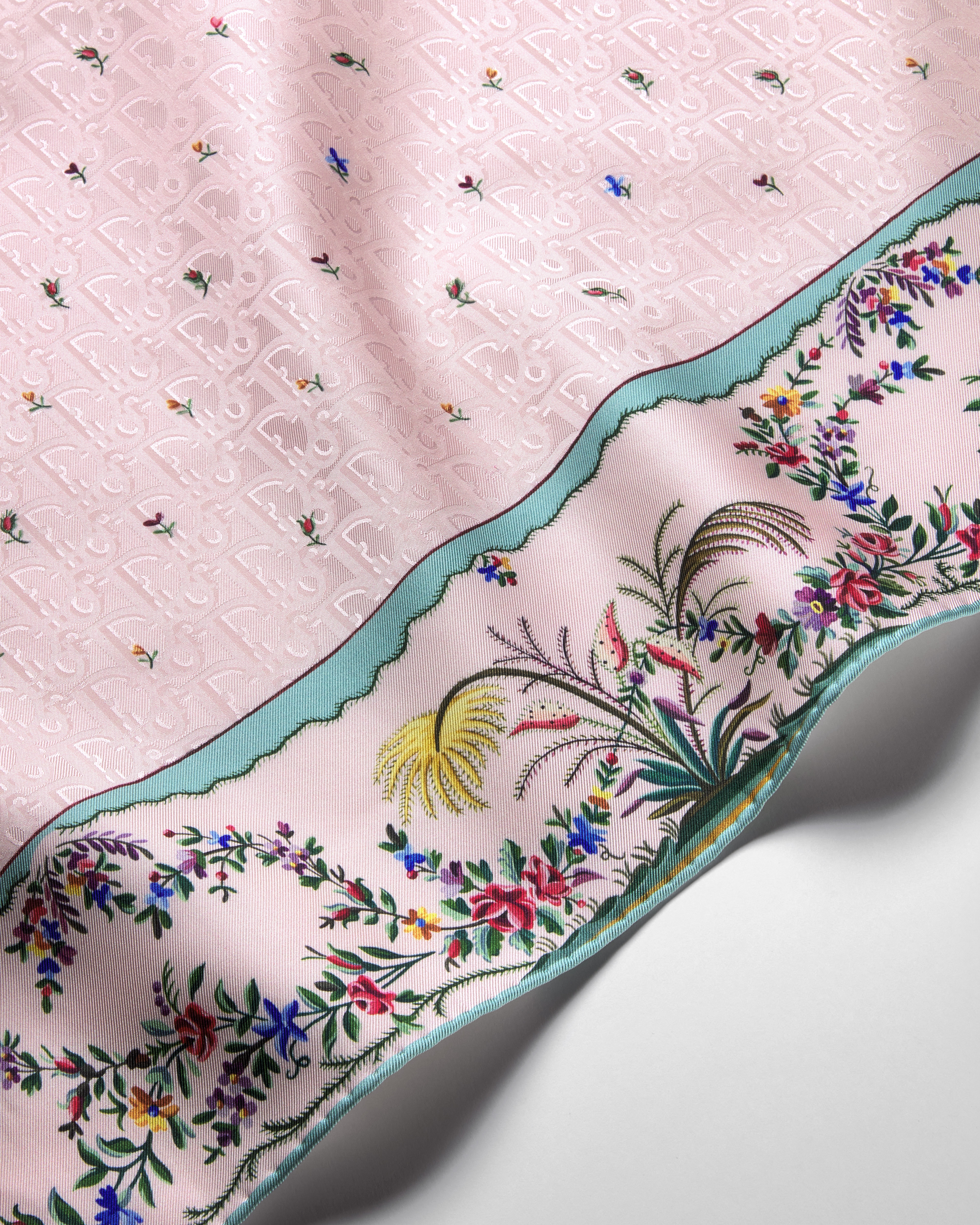 Dioramour Revolution Flowers 90 Square Scarf Pink Multicolor Silk Twill E09