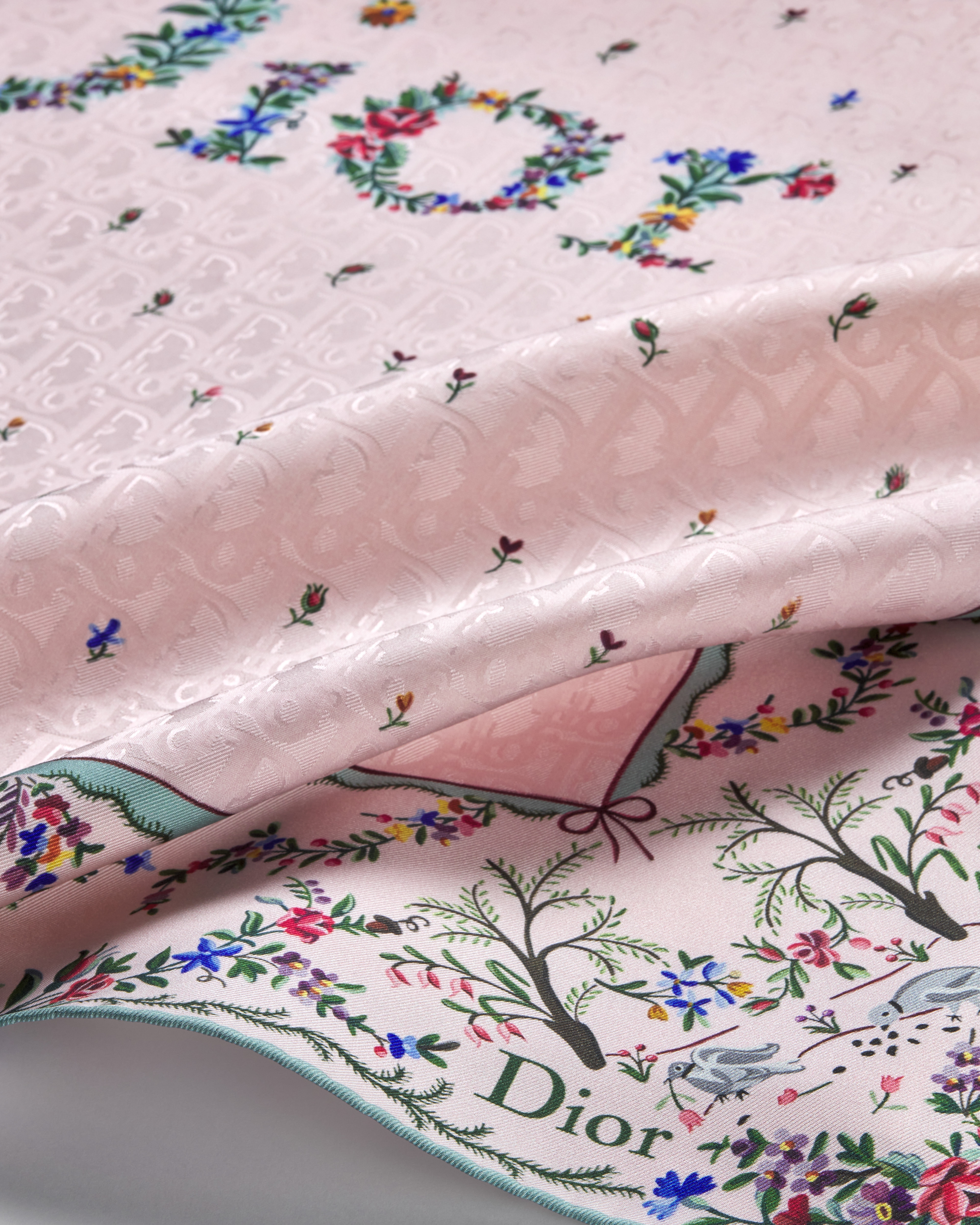 Dioramour Revolution Flowers 90 Square Scarf Pink Multicolor Silk Twill E10