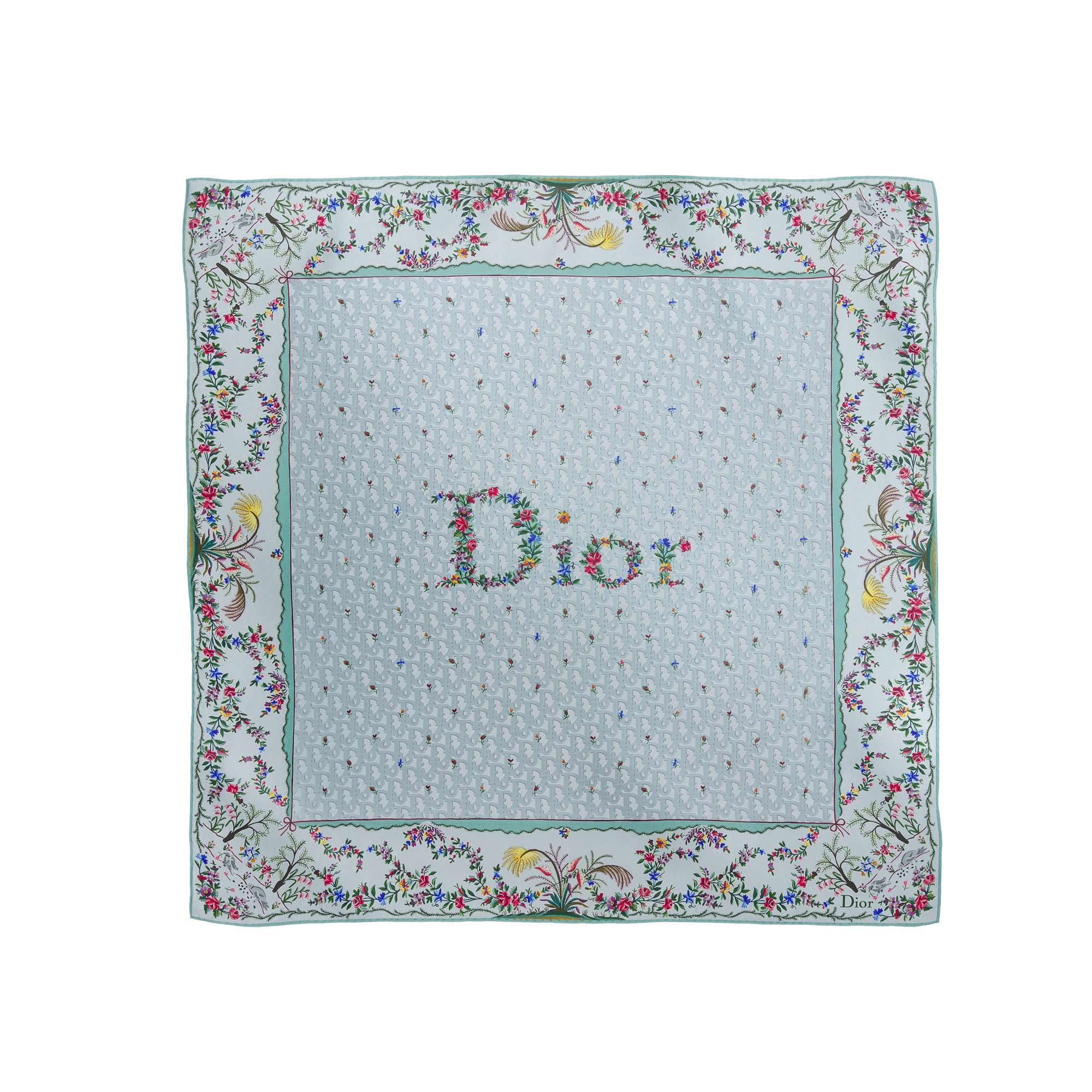 Dioramour Revolution Flowers 90 Square Scarf Blue Multicolor Silk Twill E01