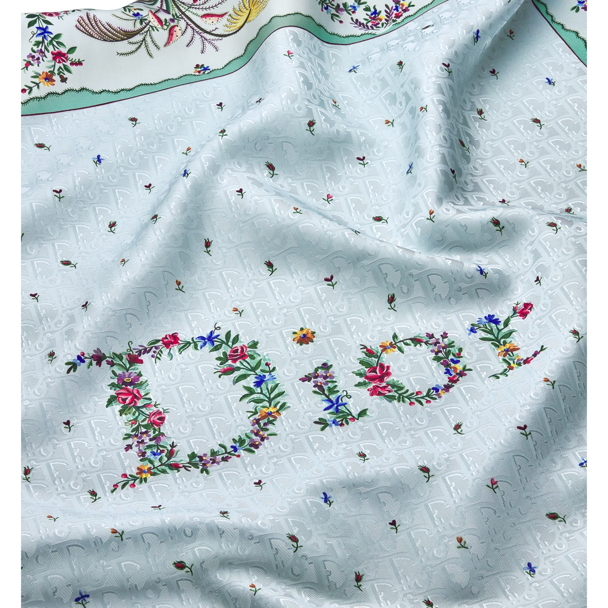 Dioramour Revolution Flowers 90 Square Scarf Blue Multicolor Silk Twill E09