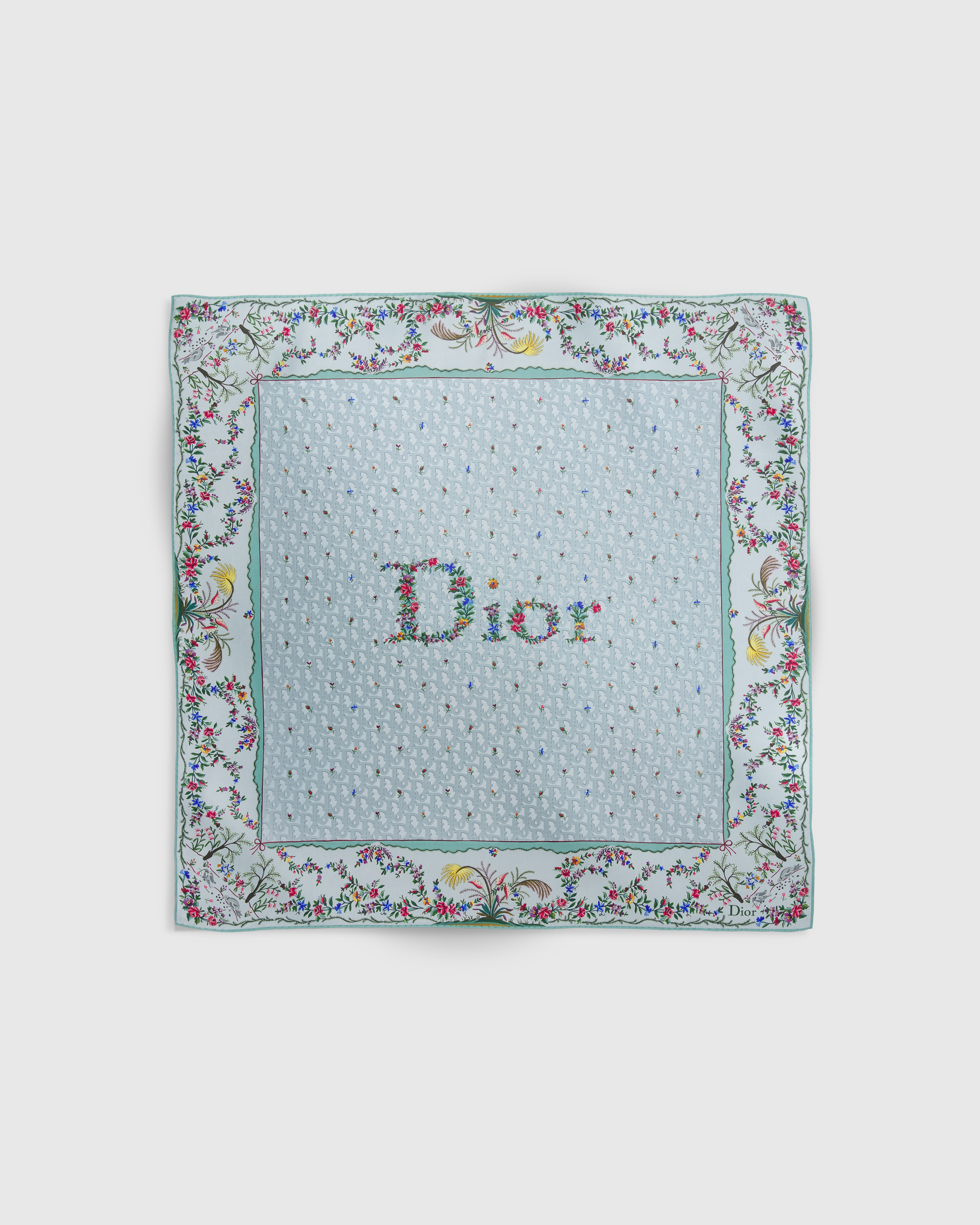 디올아무르 레볼루션 플라워 90 스퀘어 스카프 블루 멀티 컬러 실크 트윌 E01
