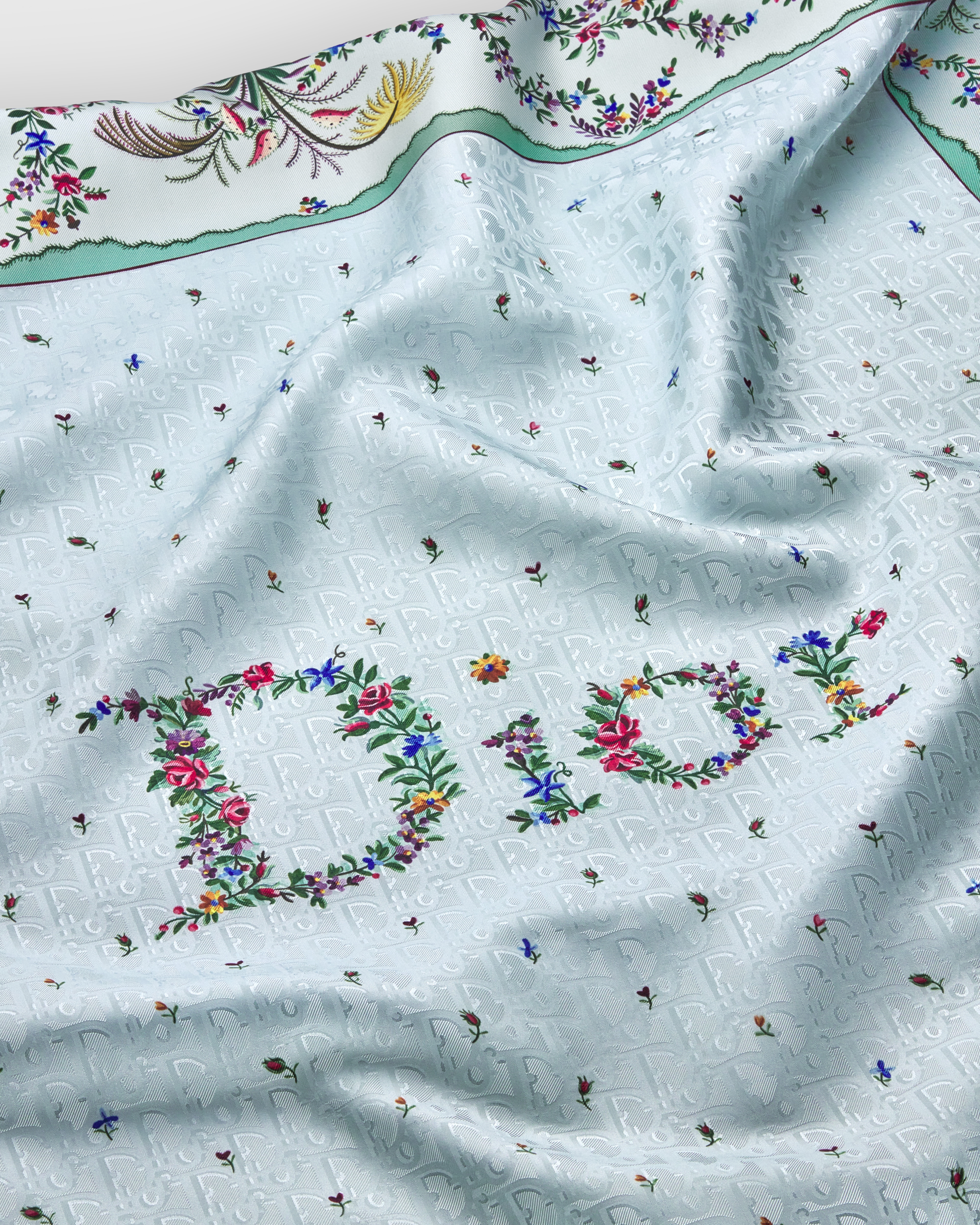 Dioramour Revolution Flowers 90 Square Scarf Blue Multicolor Silk Twill E09