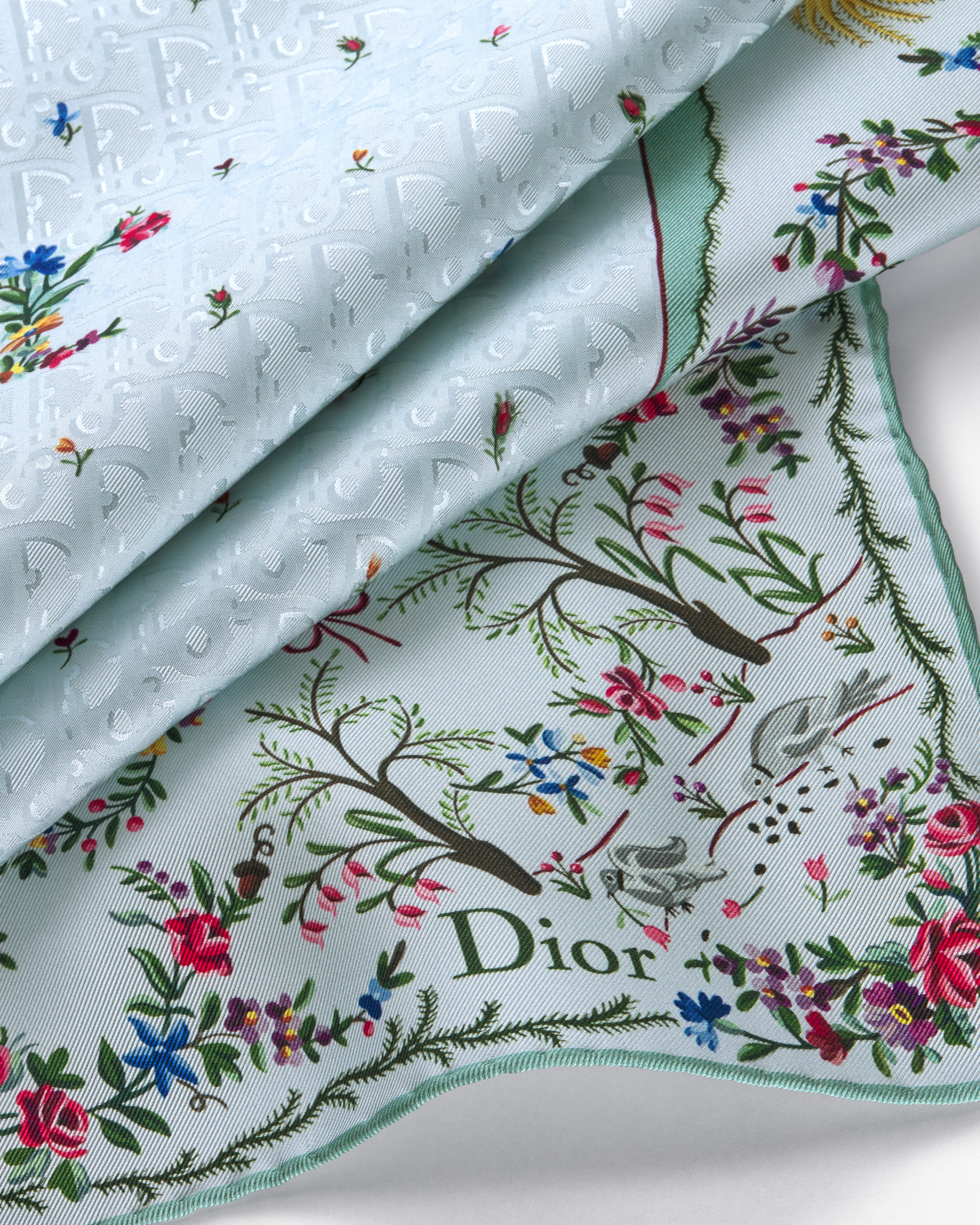 Dioramour Revolution Flowers 90 Square Scarf Blue Multicolor Silk Twill E10