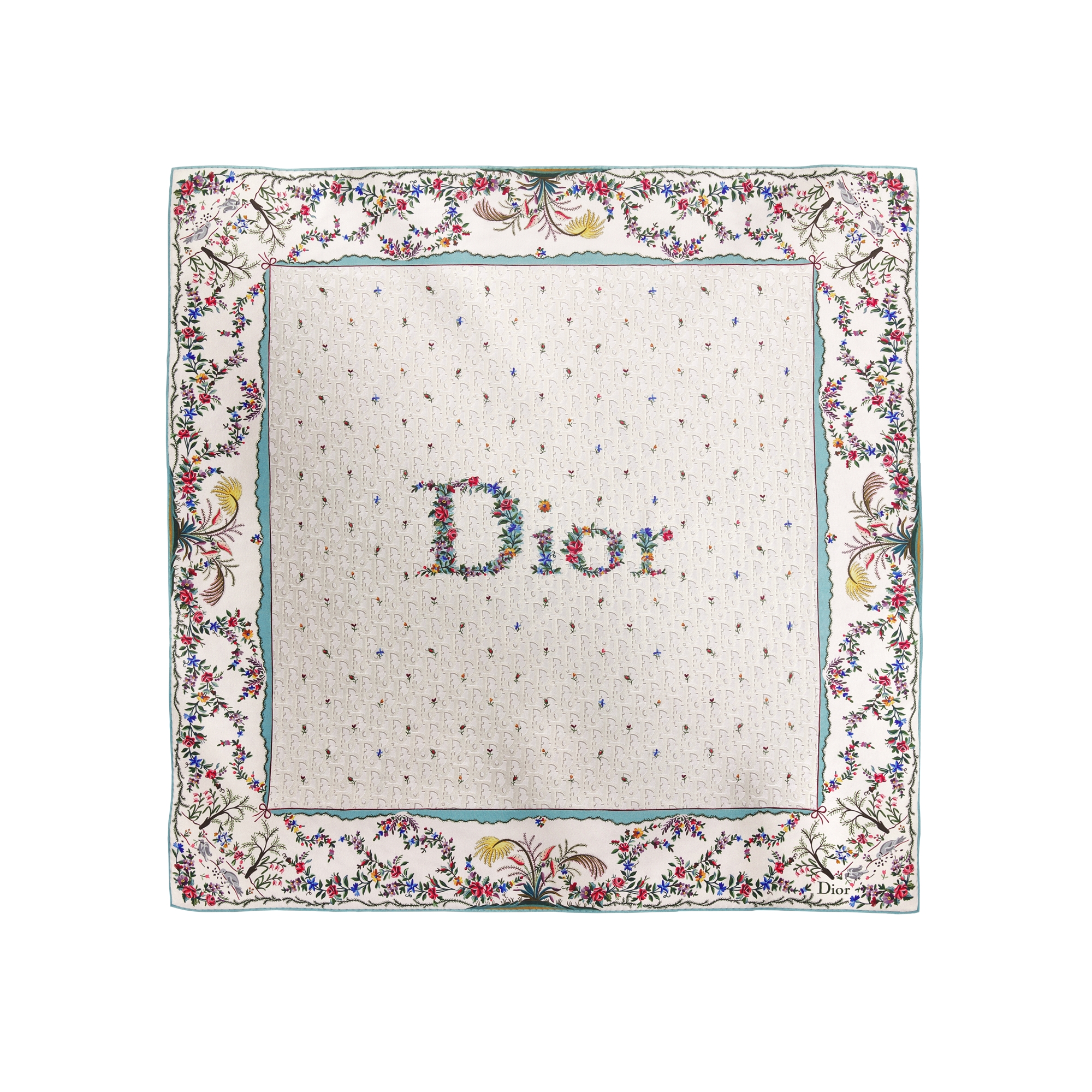 Dioramour Revolution Flowers 90 Square Scarf White Multicolor Silk Twill E01