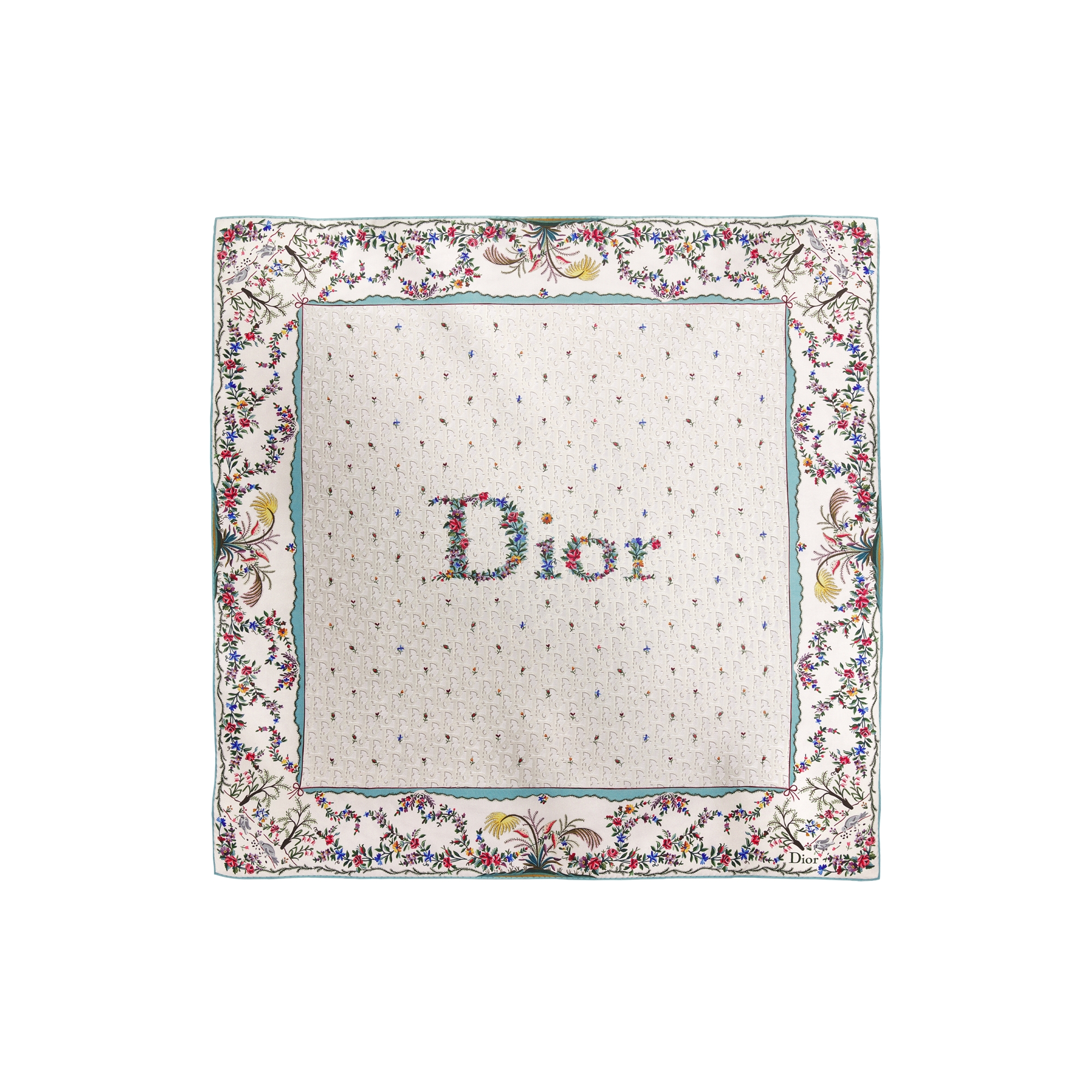 Dioramour Revolution Flowers 90 Square Scarf White Multicolor Silk Twill E01