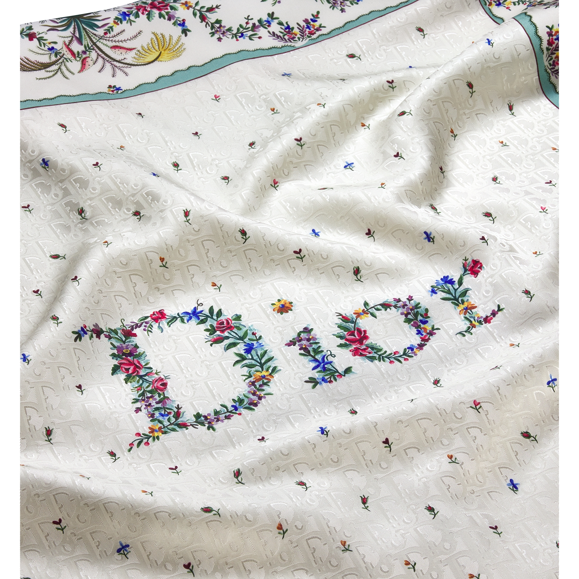 Dioramour Revolution Flowers 90 Square Scarf White Multicolor Silk Twill E09