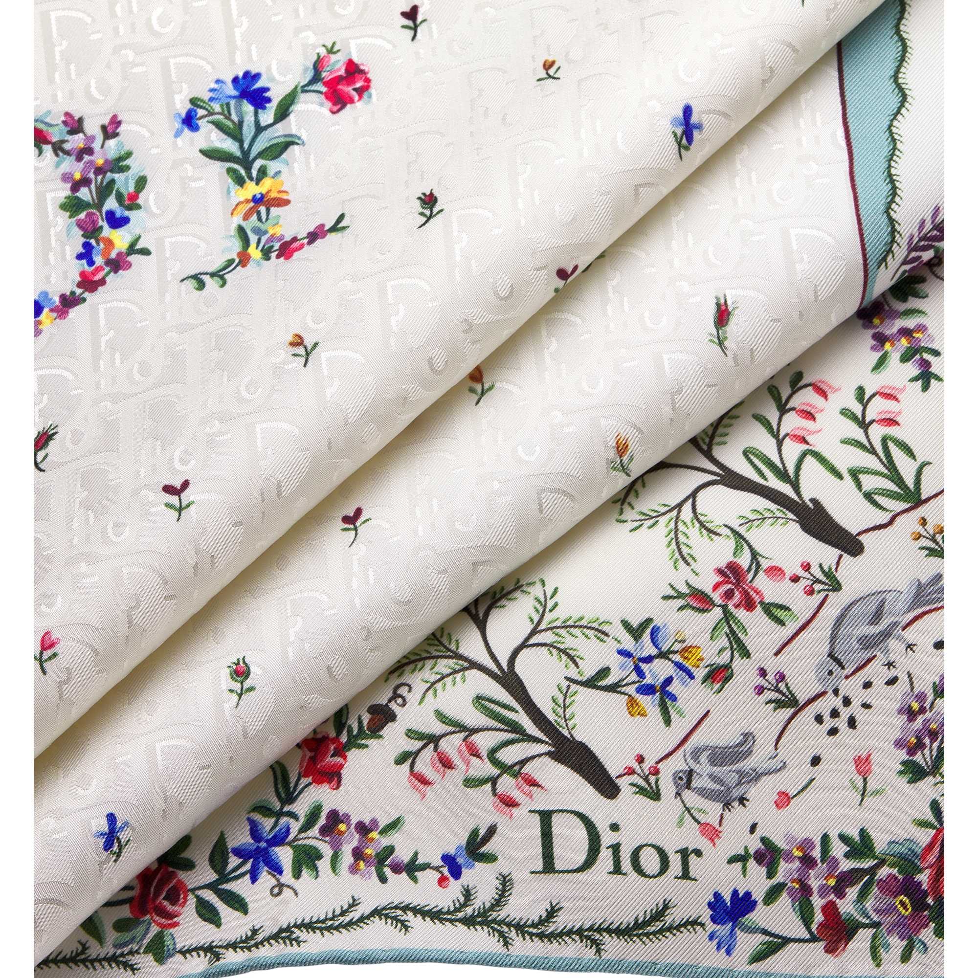 Dioramour Revolution Flowers 90 Square Scarf White Multicolor Silk Twill E10