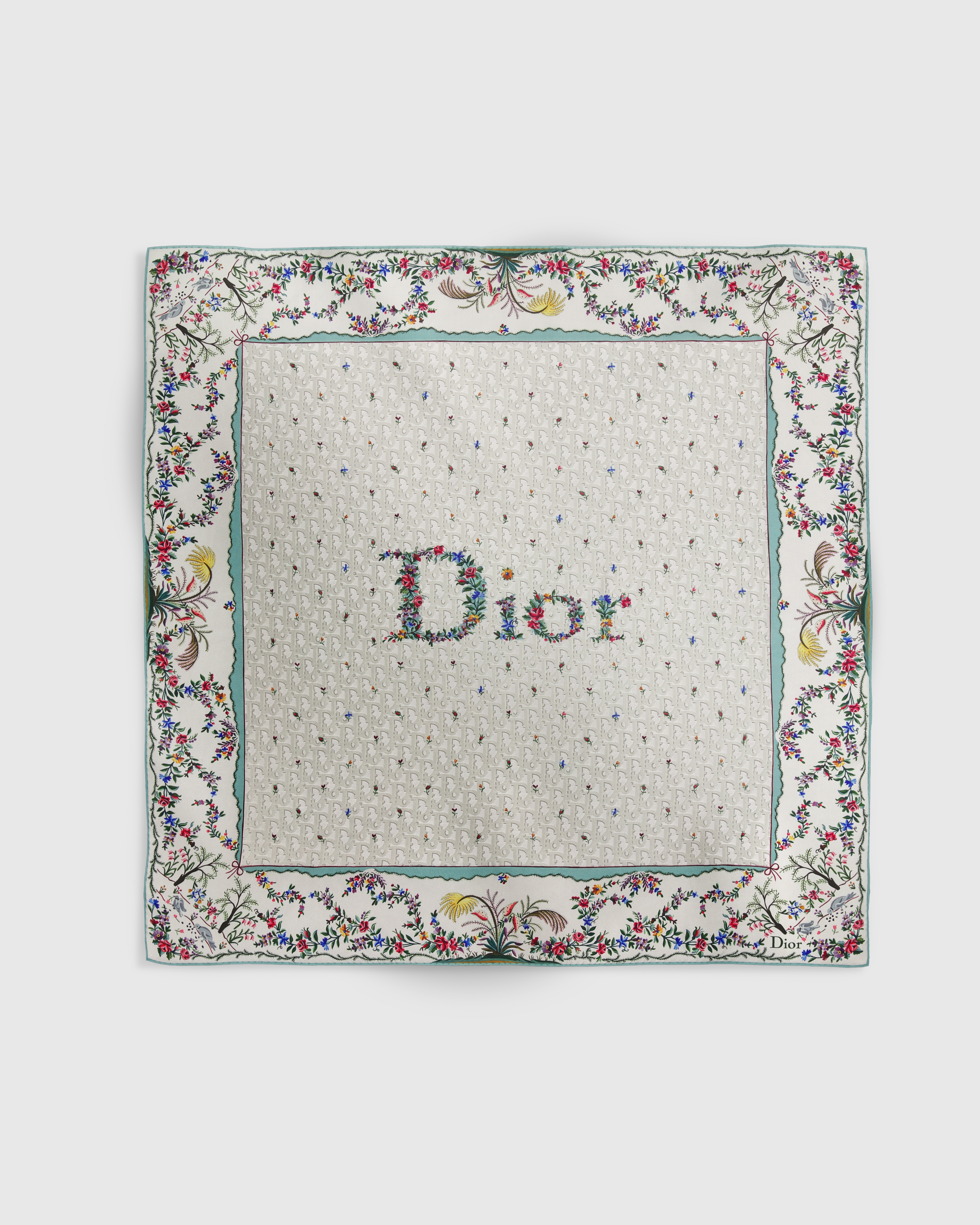 Dioramour Revolution Flowers 90 Square Scarf White Multicolor Silk Twill E01