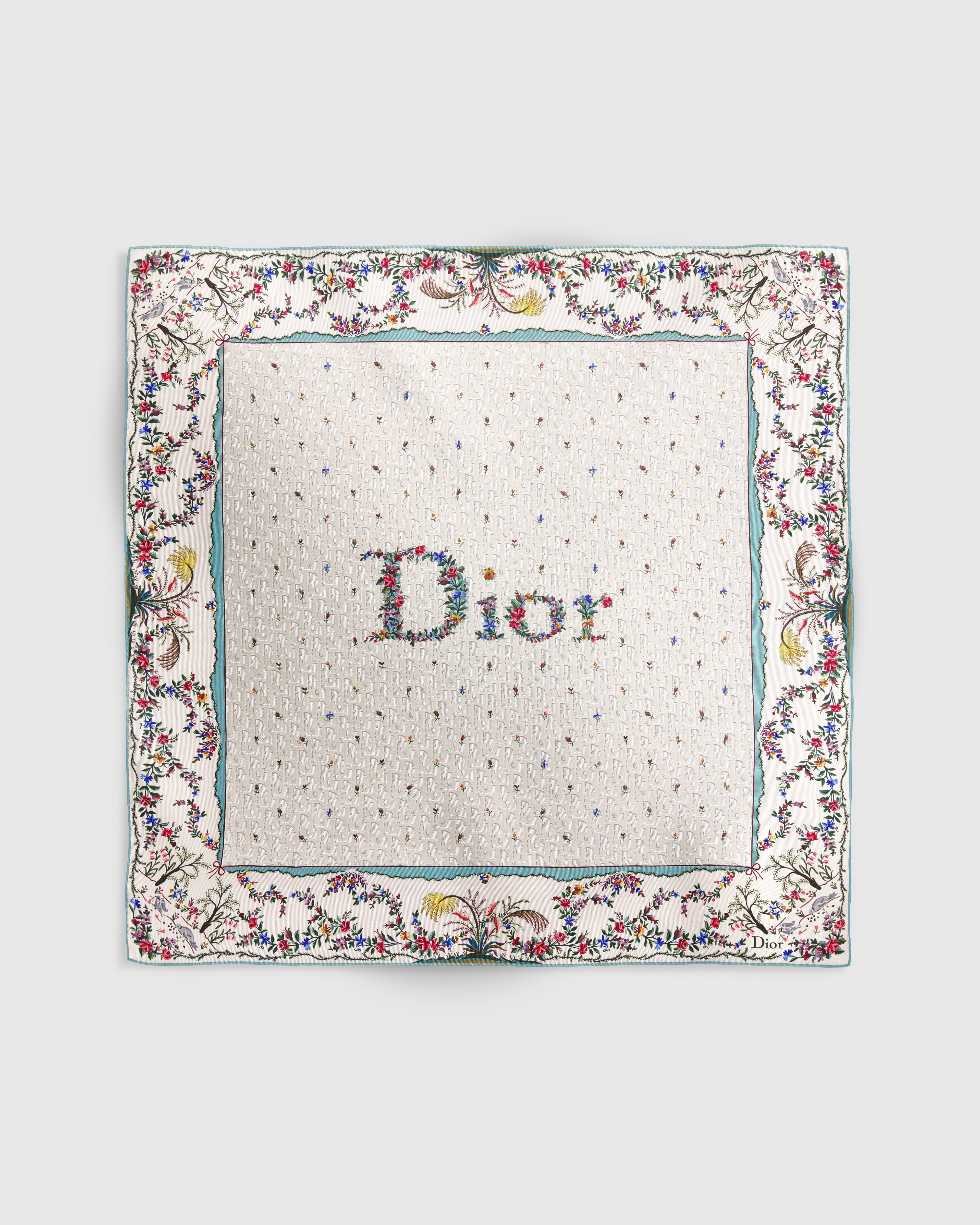 Carré 90 Revolution Flowers Dioramour Twill de soie blanc multicolore E01