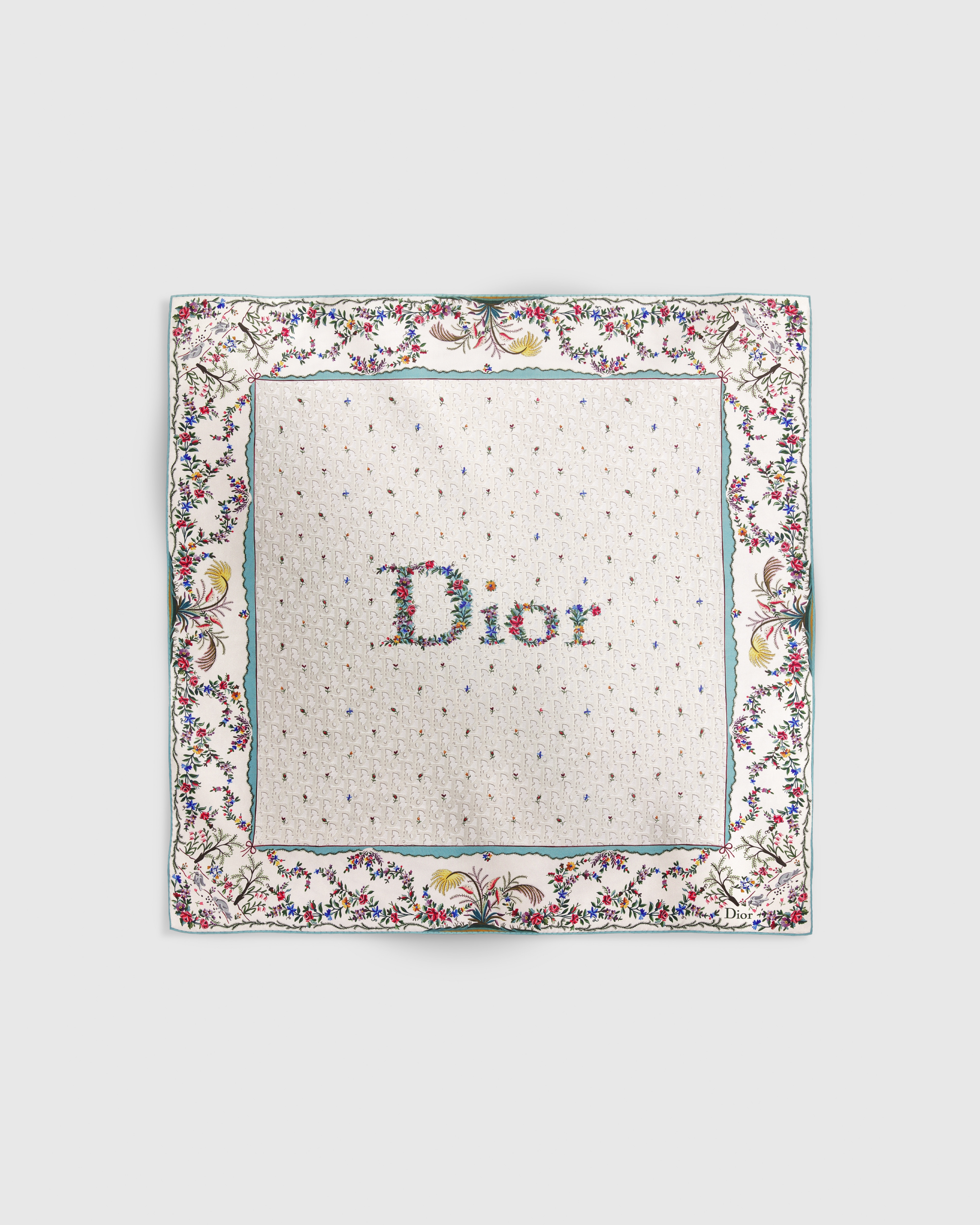 디올아무르 레볼루션 플라워 90 스퀘어 스카프 화이트 멀티 컬러 실크 트윌 E01