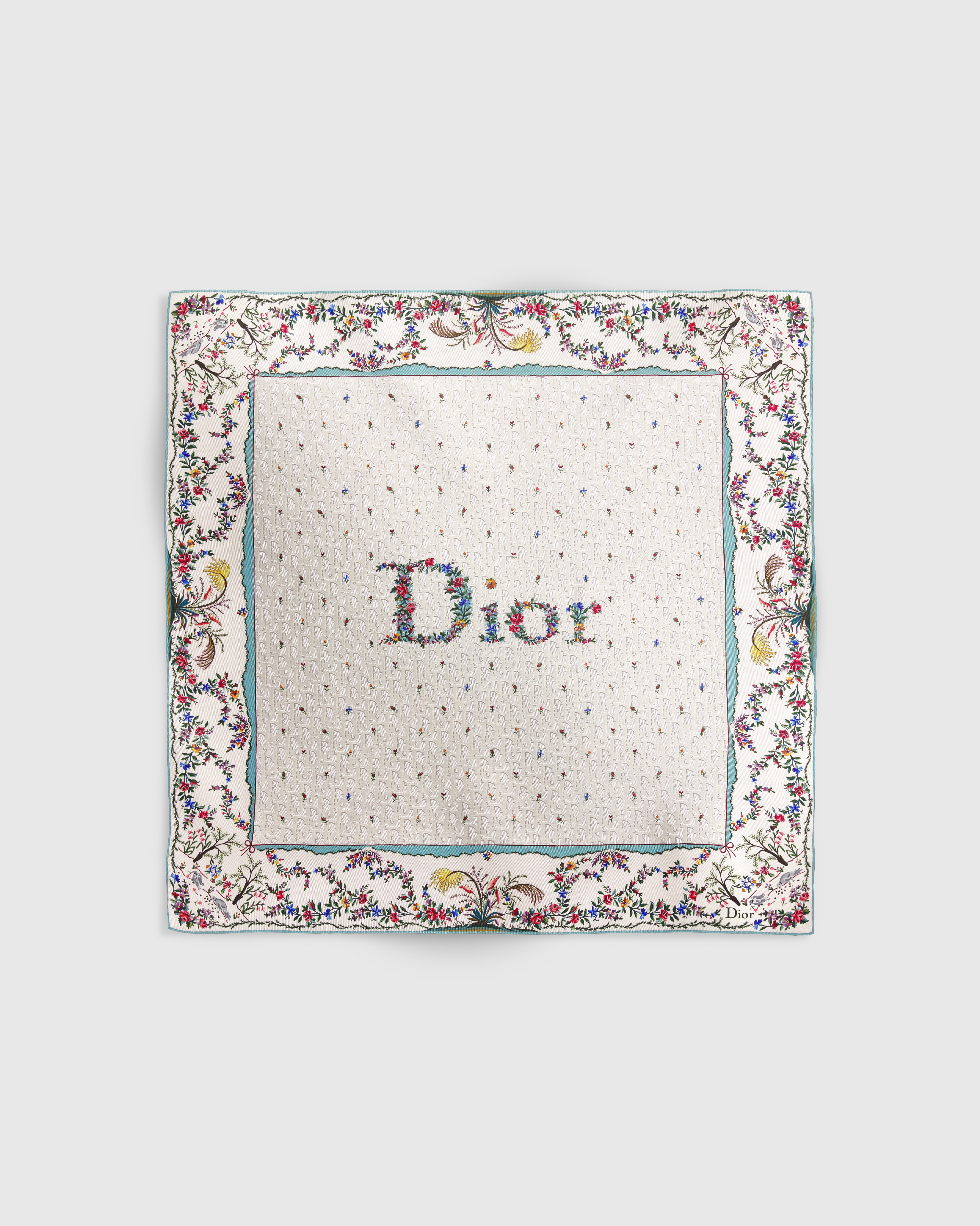 Pañuelo cuadrado 90 Dioramour Revolution Flowers Sarga de seda en blanco multicolor E01