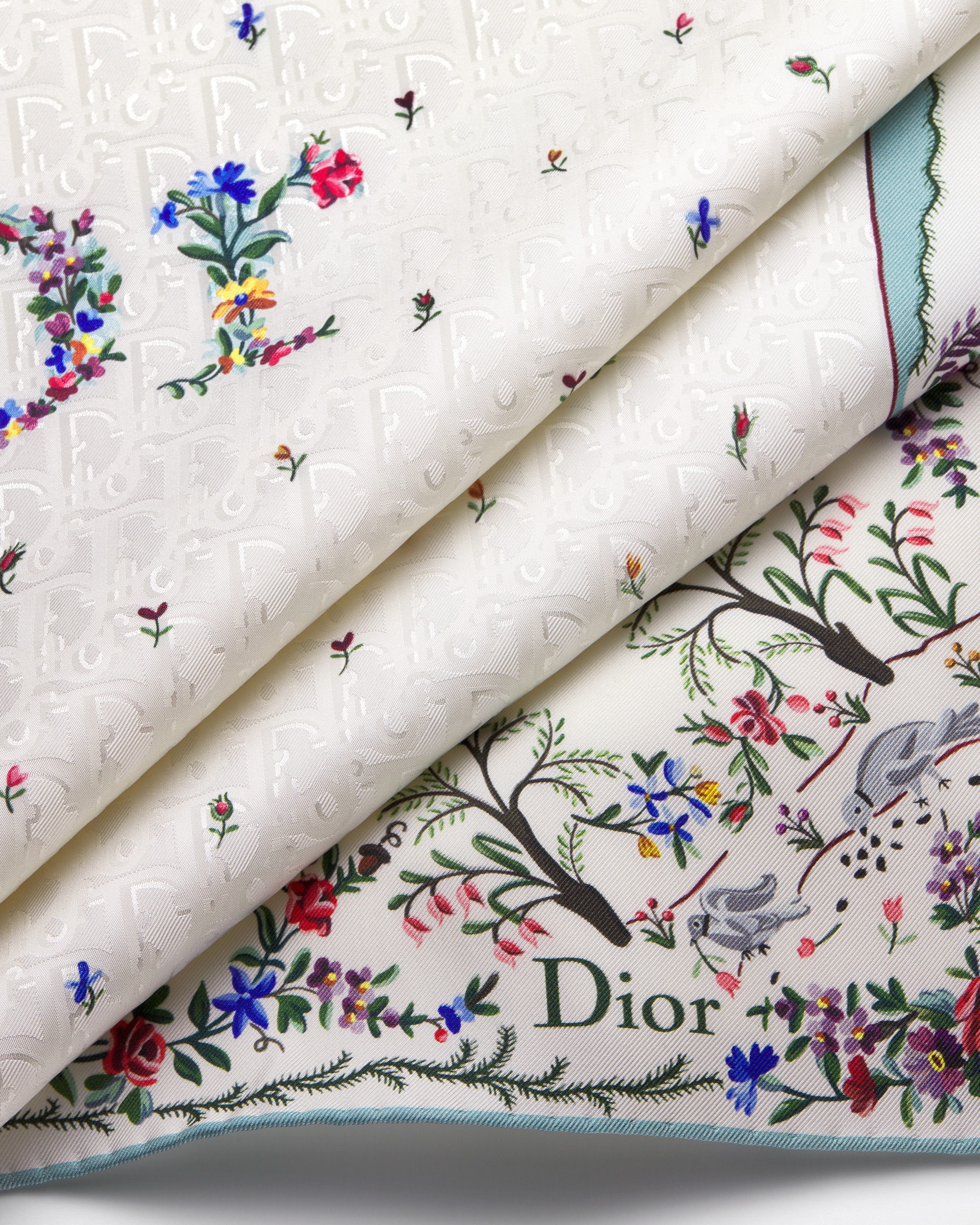 Dioramour Revolution Flowers 90 Square Scarf White Multicolor Silk Twill E10