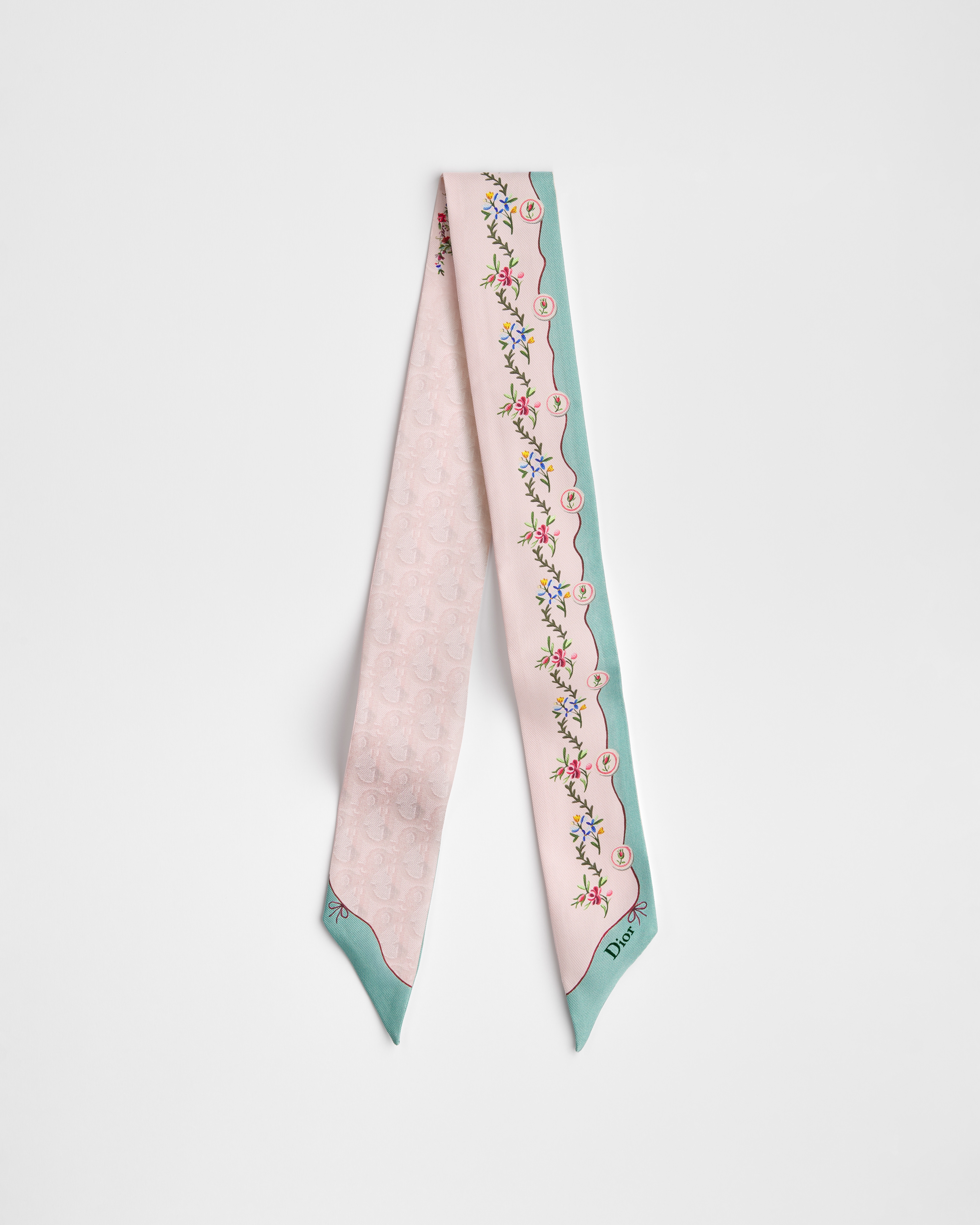 Mitzah Dioramour Revolution Flowers Twill de seda multicolorido em fundo rosa E01