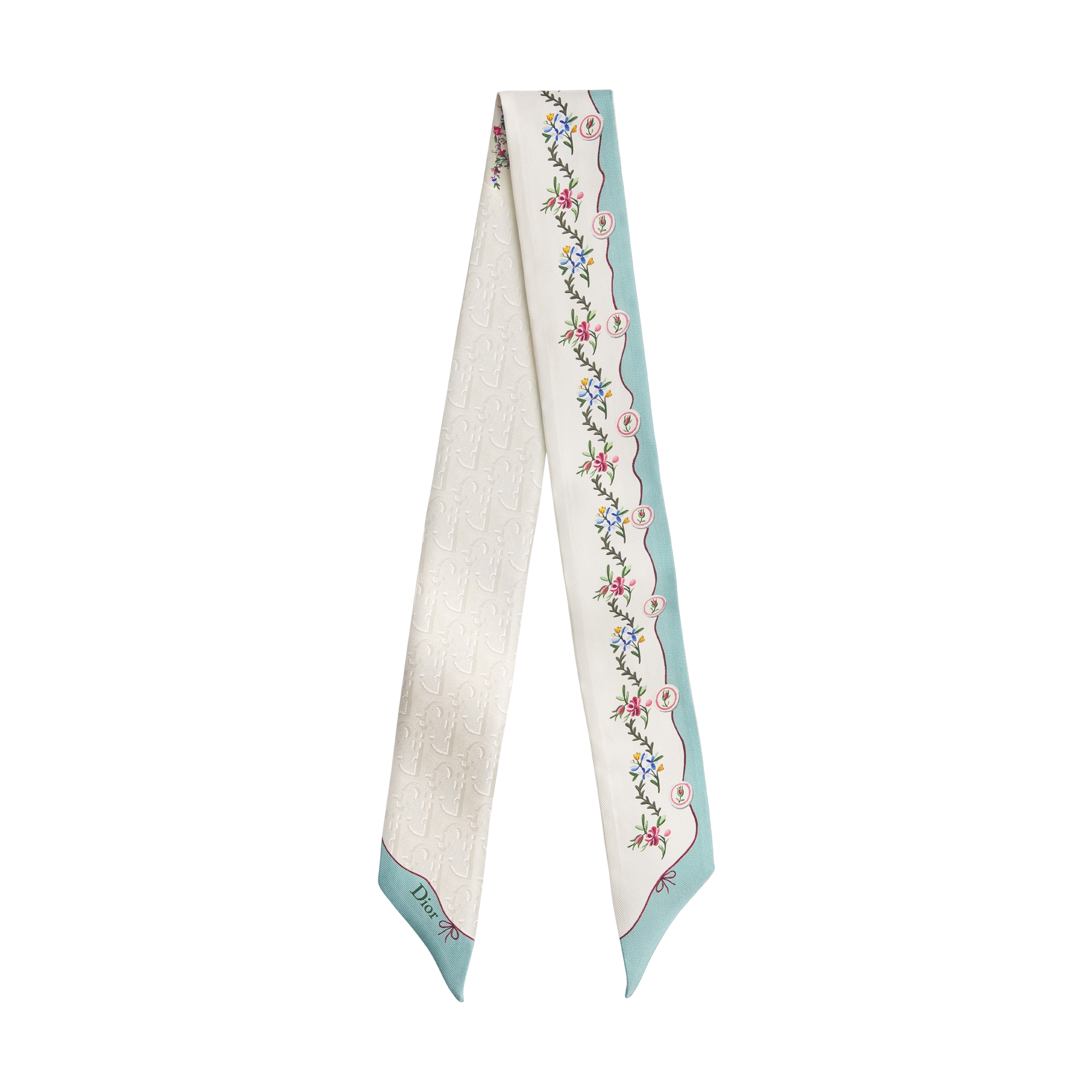 Dioramour Revolution Flowers Mitzah Scarf White Multicolor Silk Twill E01