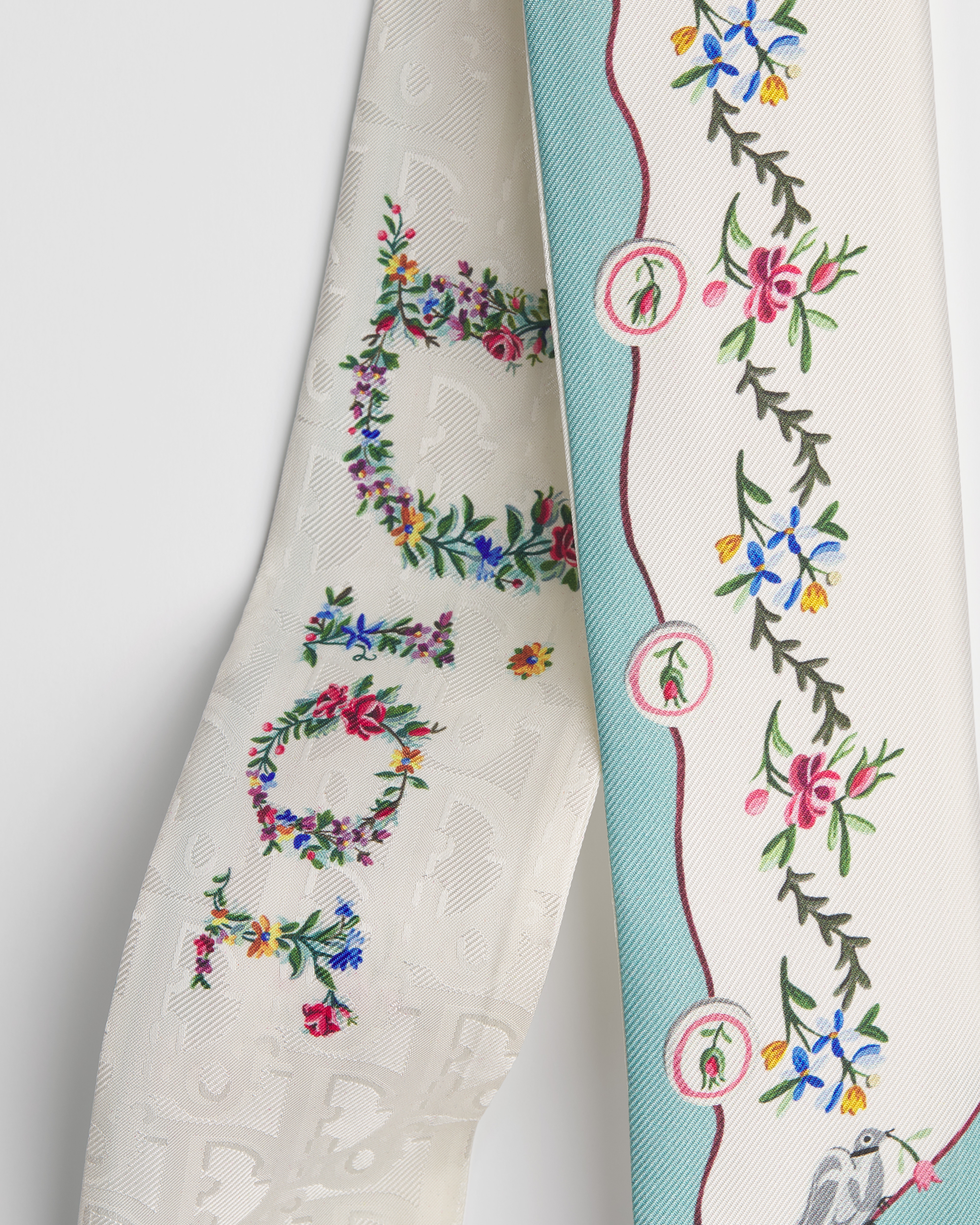 Dioramour Revolution Flowers Mitzah Scarf White Multicolor Silk Twill E09